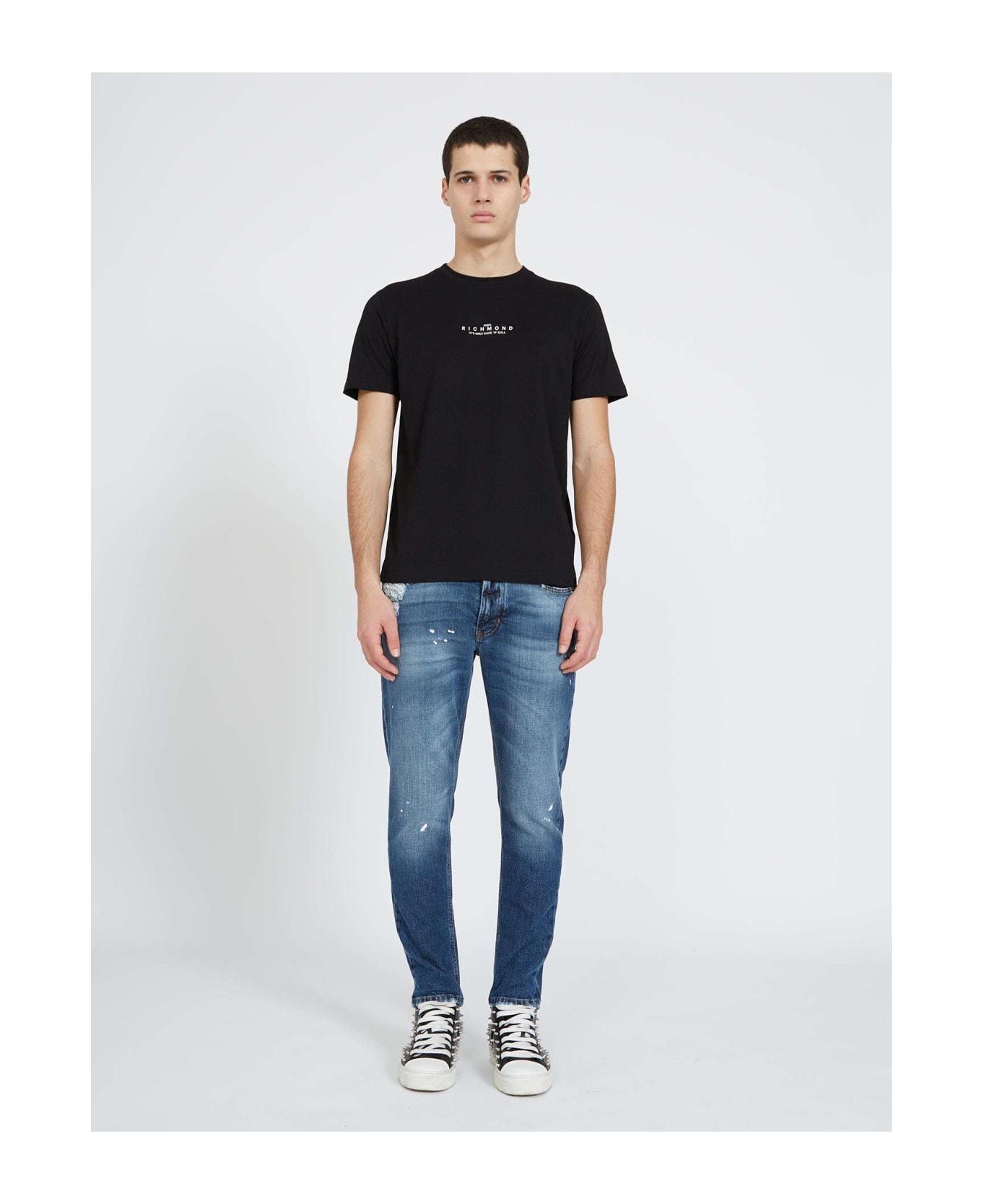 John Richmond Slim Jeans With Tears On The Front - Blu