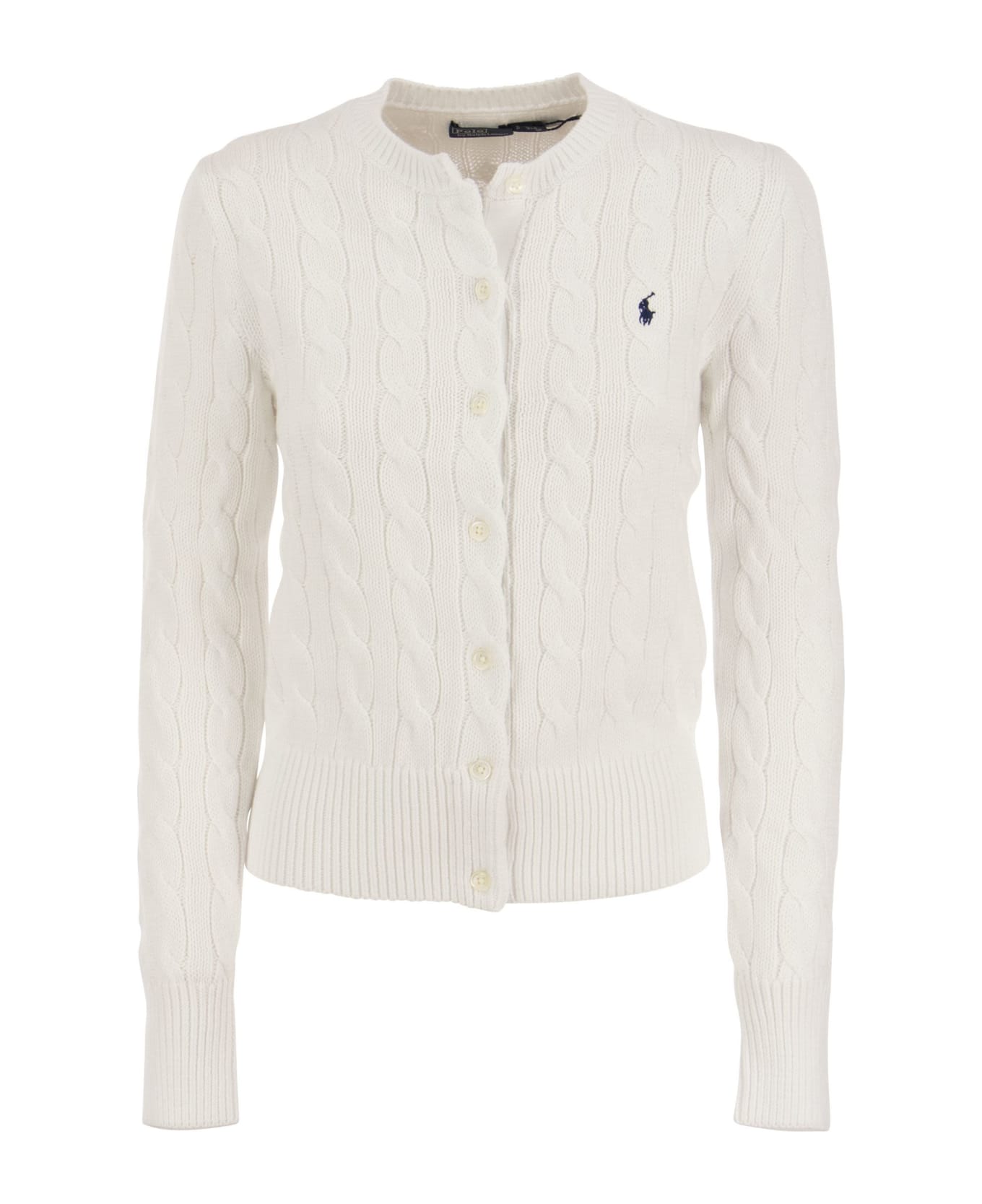 Polo Ralph Lauren Plaited Cotton Cardigan - White フリース