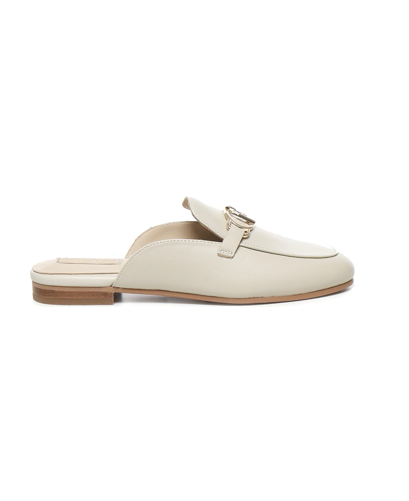 Liu-Jo Logo Leather Slippers - Off-white
