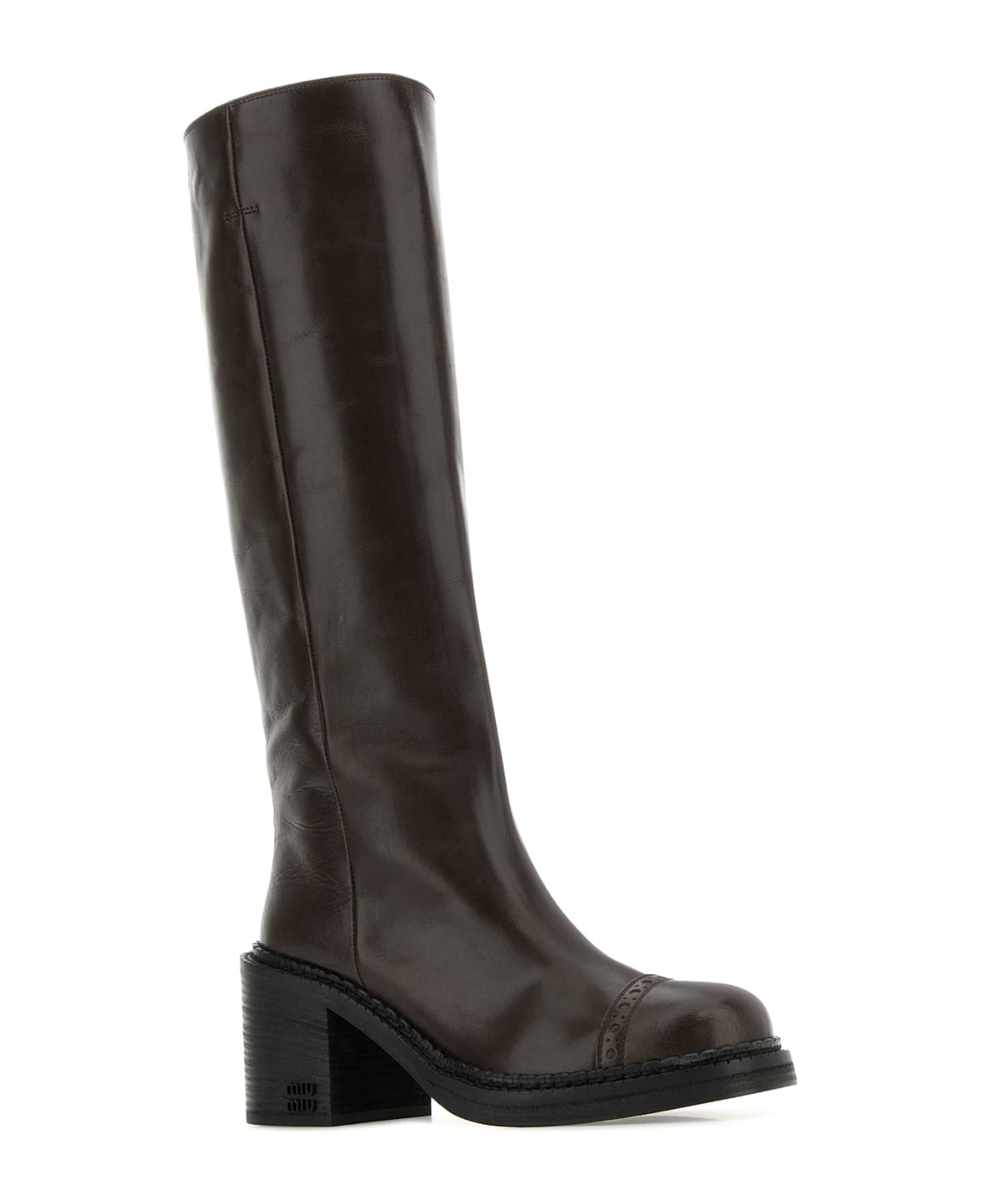 Miu Miu Chocolate Leather Boots - MORO
