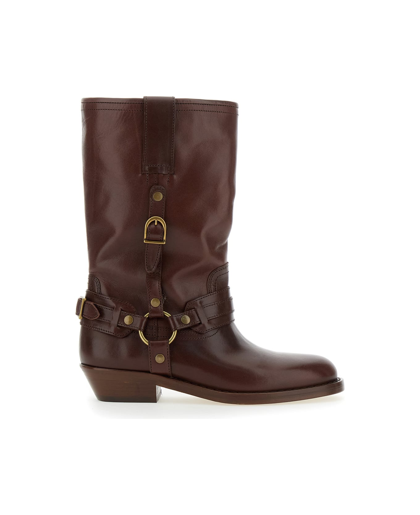 Isabel Marant 
heiko
 Brown Ankle Boots With Buckle And Stud Embellishments In Leather Woman - Brown