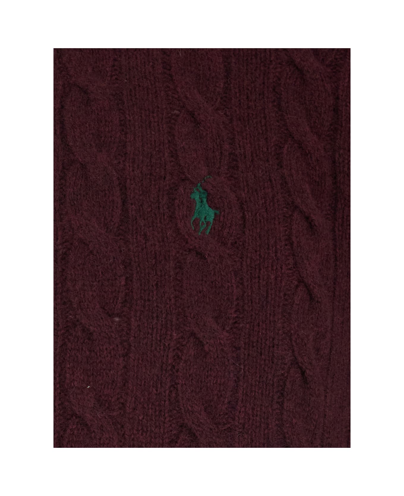 Polo Ralph Lauren Bordeaux Cable Knit Sweater With Half Zip Closure And Pony Embroidery On The Front In Wool And Cashmere Man - Bordeaux