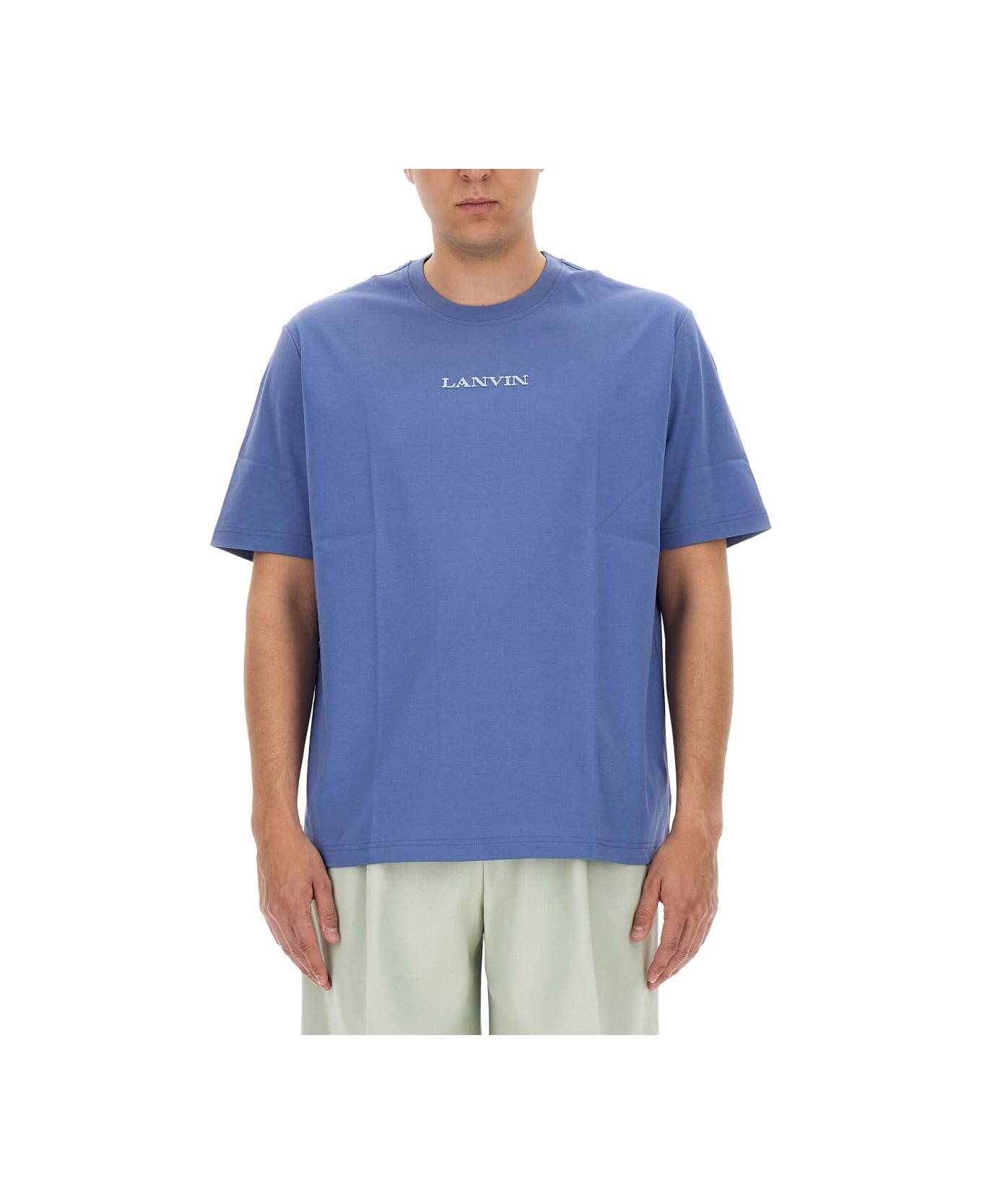 Lanvin Cornflower Embroidered Straight Fit T-shirt - Blue シャツ