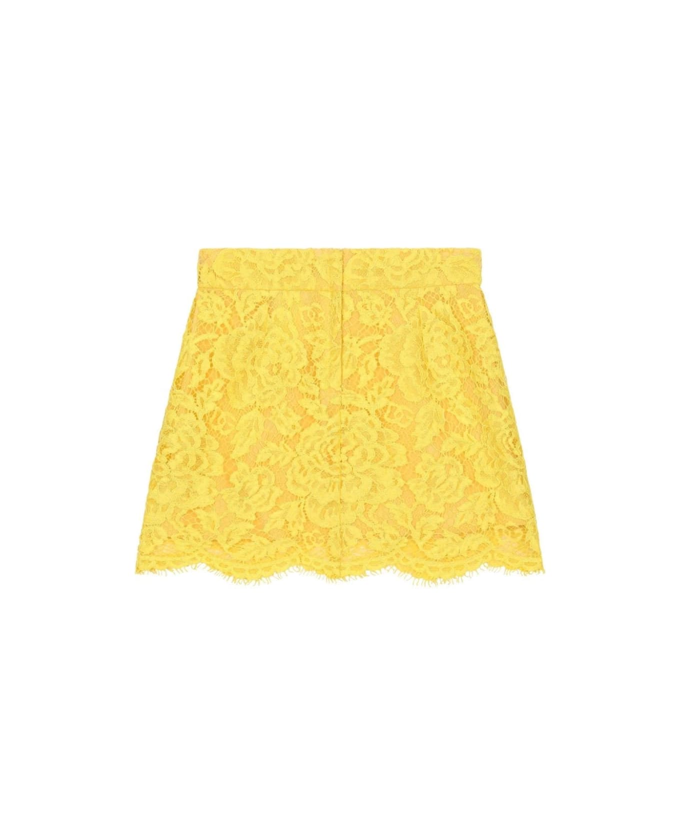 Dolce & Gabbana Short Yellow Lace Skirt - Yellow