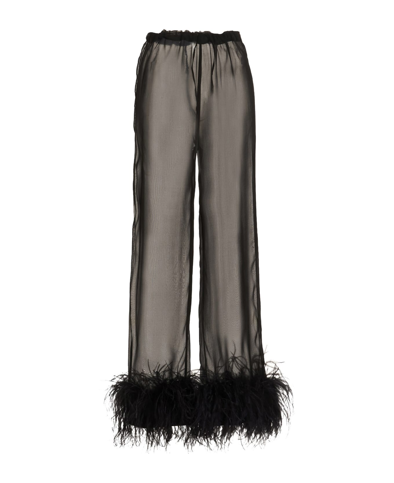 Oseree Feather Silk Pants - Black  