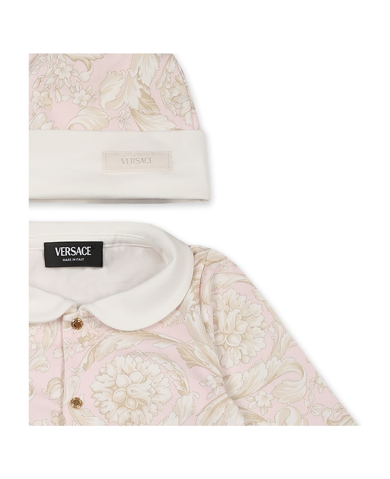 Versace Pink Babygrow Set For Baby Girl With Baroque Print - Pink