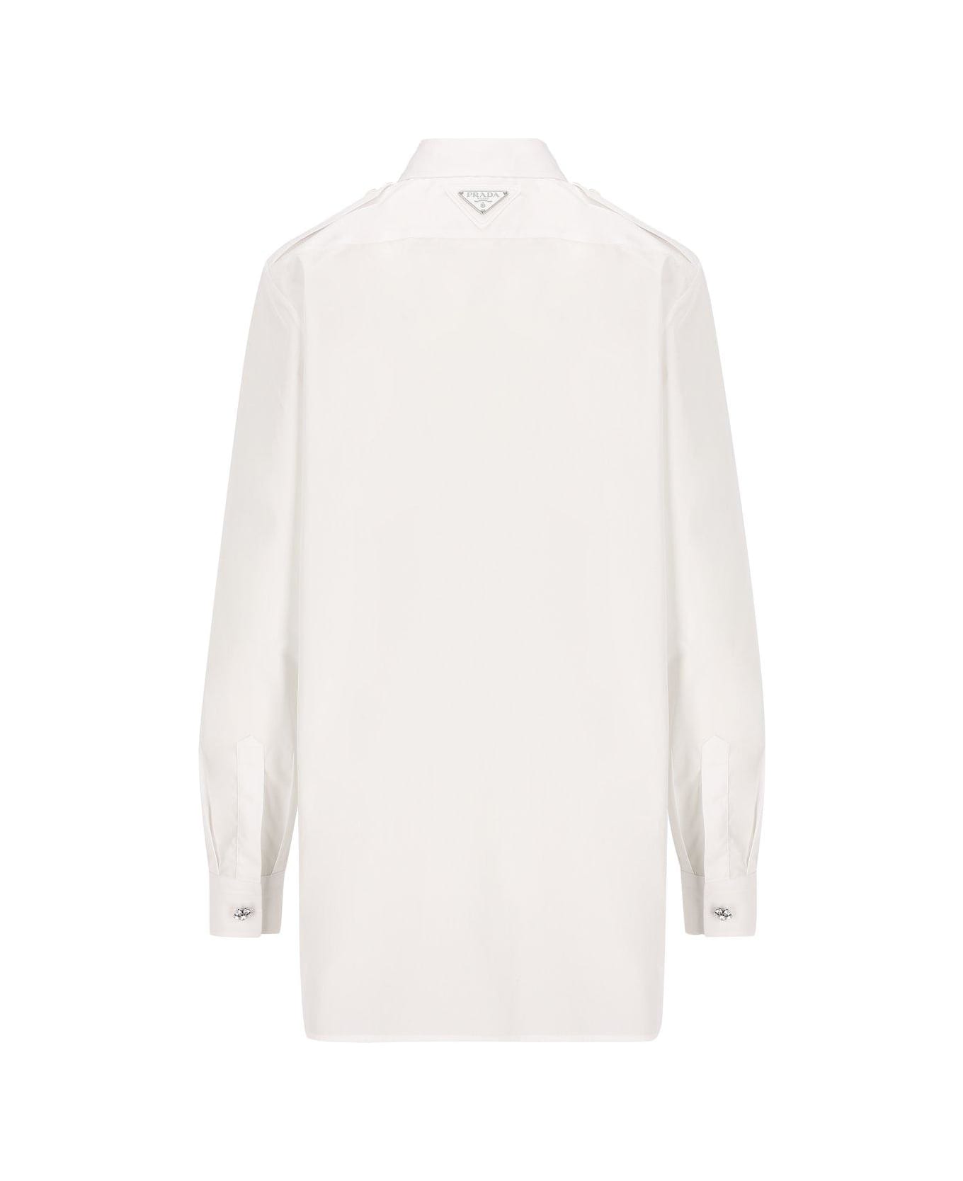 Prada Embellished Long-sleeved Buttoned Shirt - Bianco シャツ