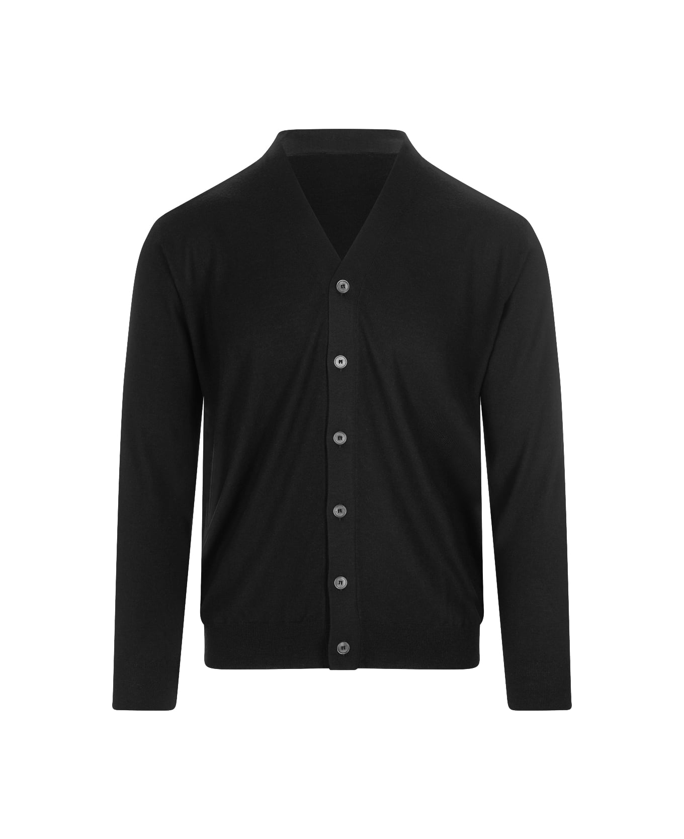 Fedeli Black Virgin Wool Cardigan With V-neckline - Black