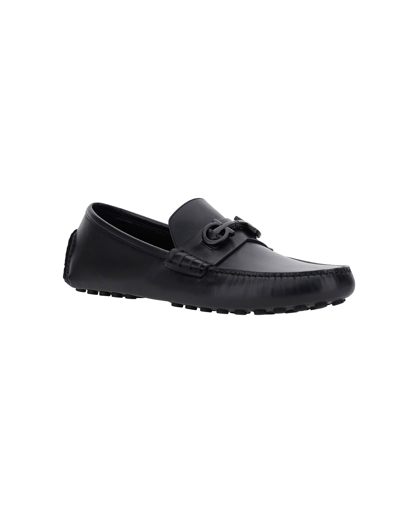 Ferragamo Black Loafers With Tonal Gancini Detail In Leather Man - Black