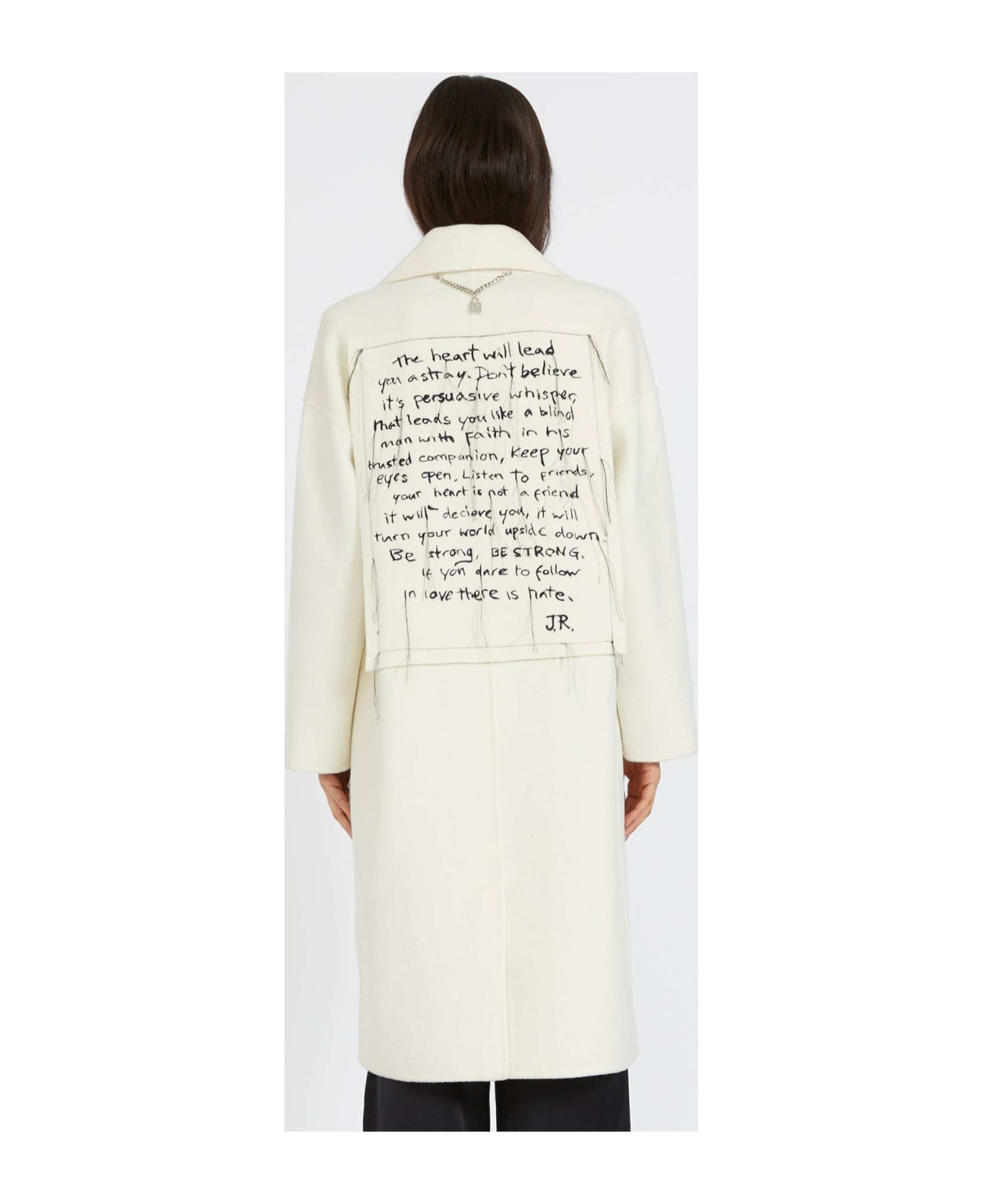 John Richmond Double-breasted Coat With Print On The Back - Bianco コート