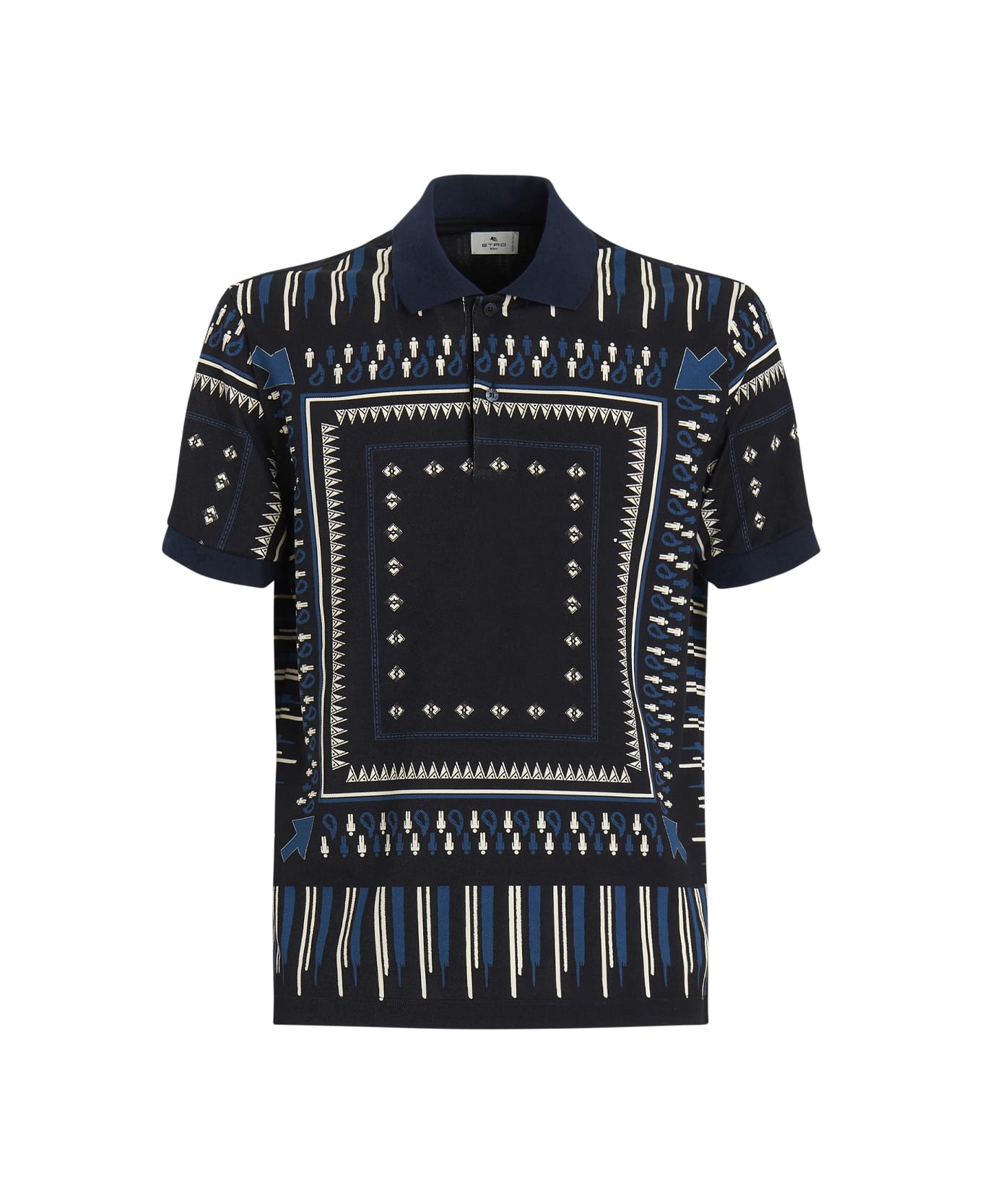 Etro Navy Blue Polo Shirt With Geometric Print - Blue ポロシャツ