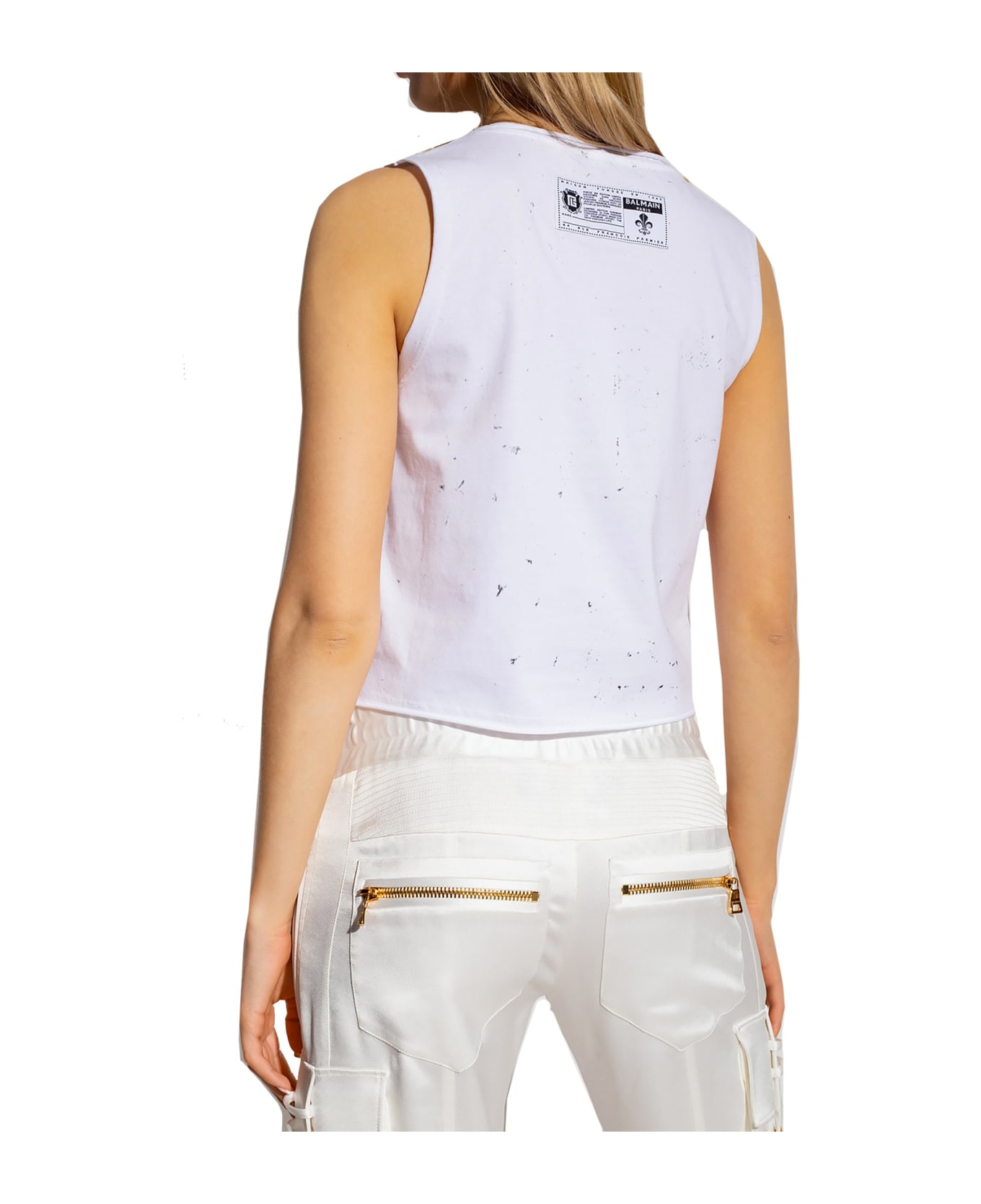 Balmain Printed Cotton Cropped T-shirt - White タンクトップ