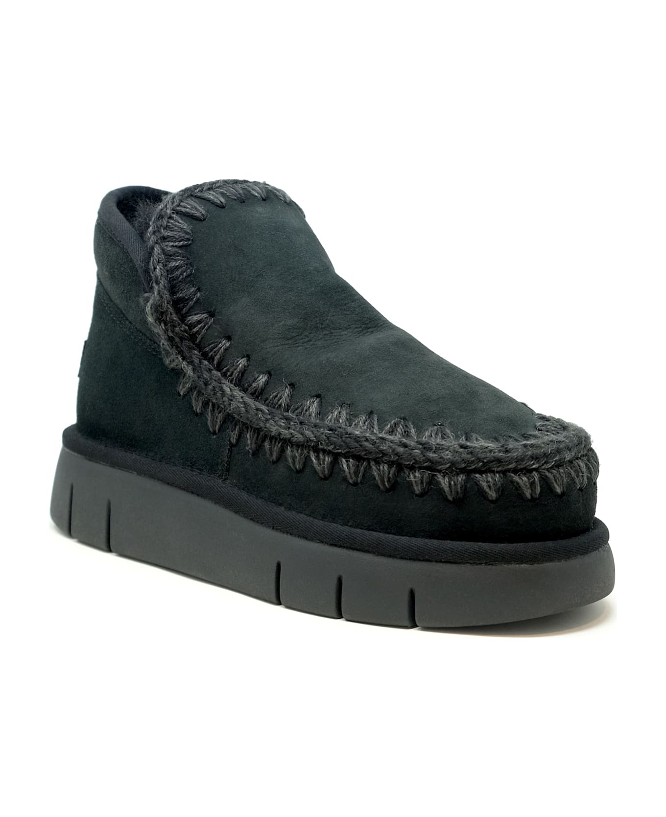Mou Black Eskimo Bounce Leather Wool Rubber Sneaker - BLACK
