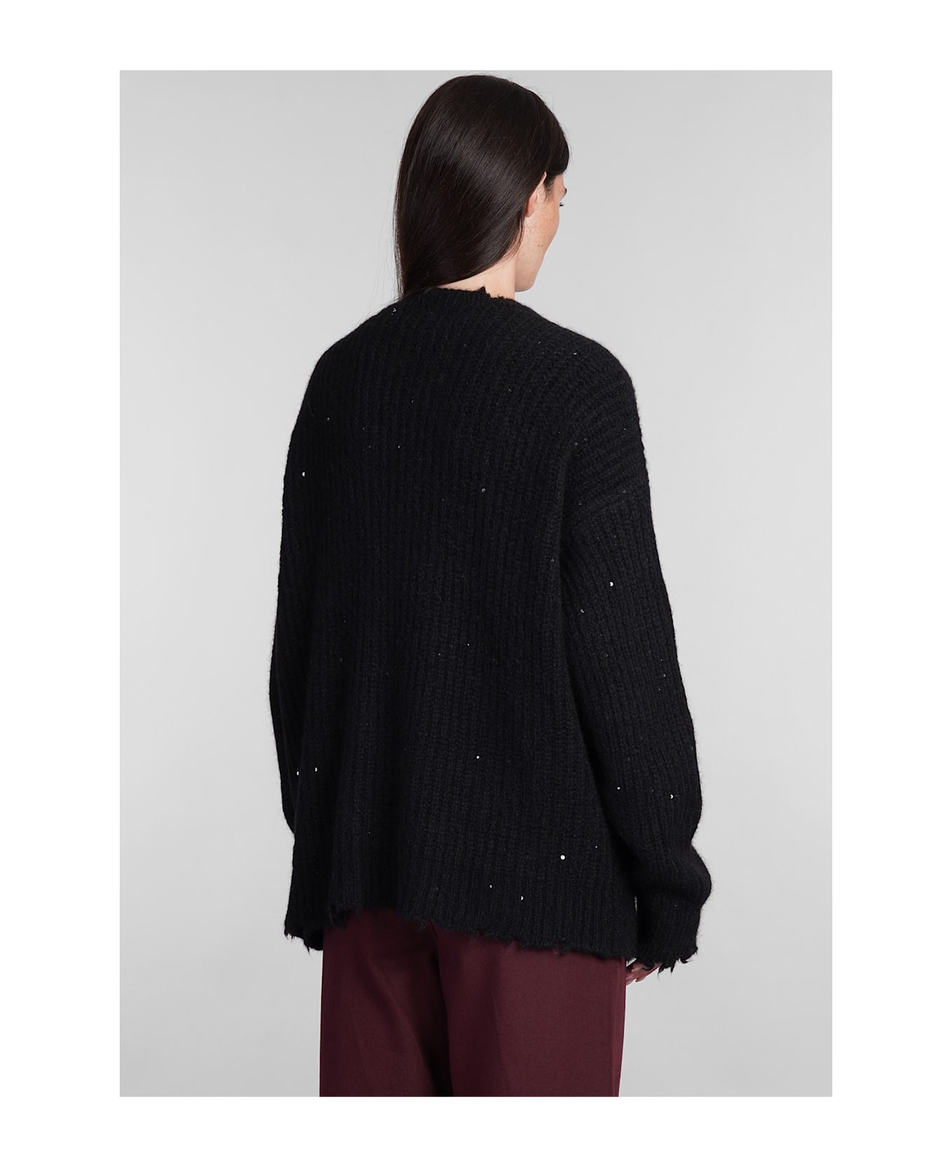 Laneus Cardigan In Black Wool - black