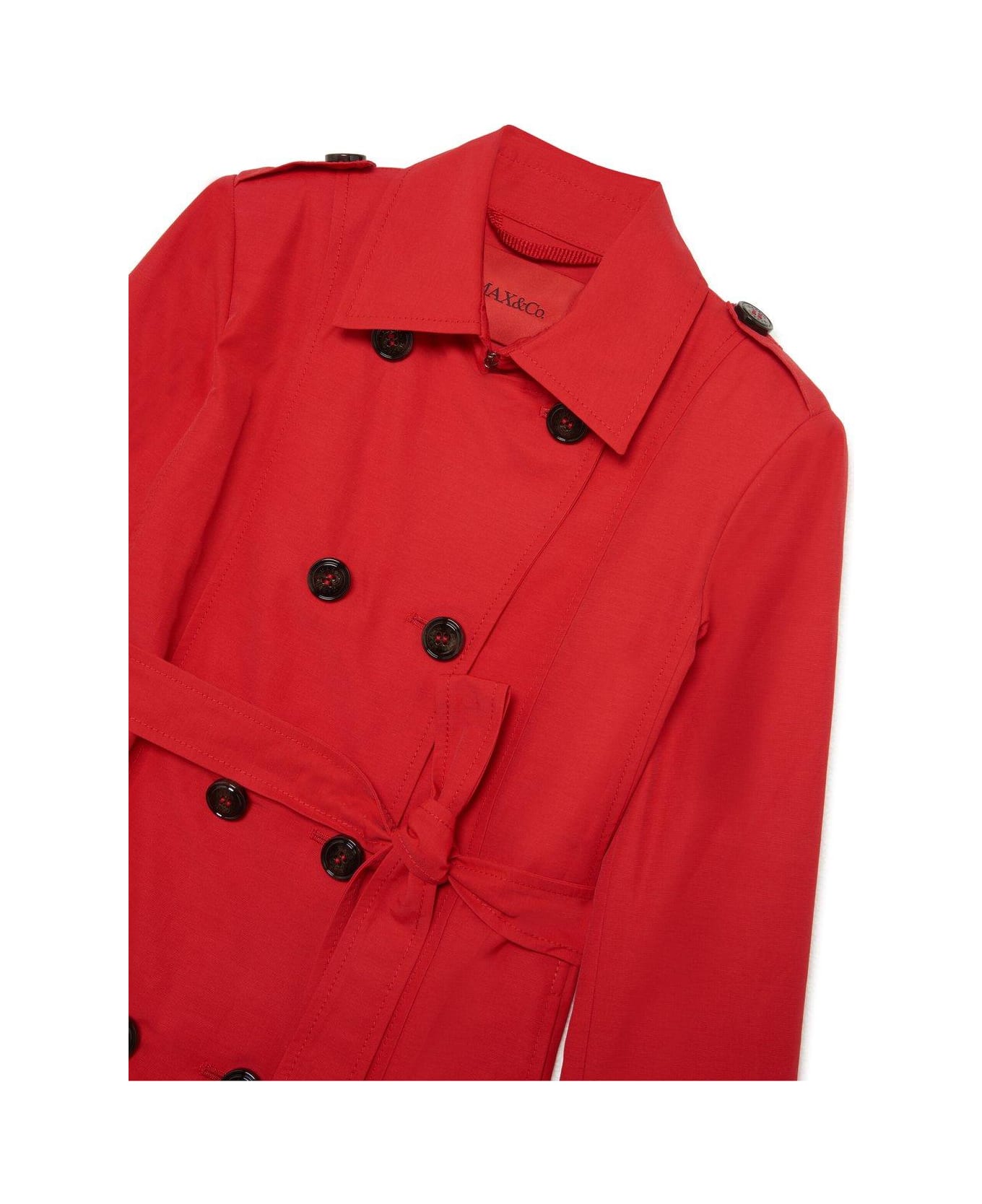 Max&Co. Belted Double-breasted Long Sleeved Coat - Rosso