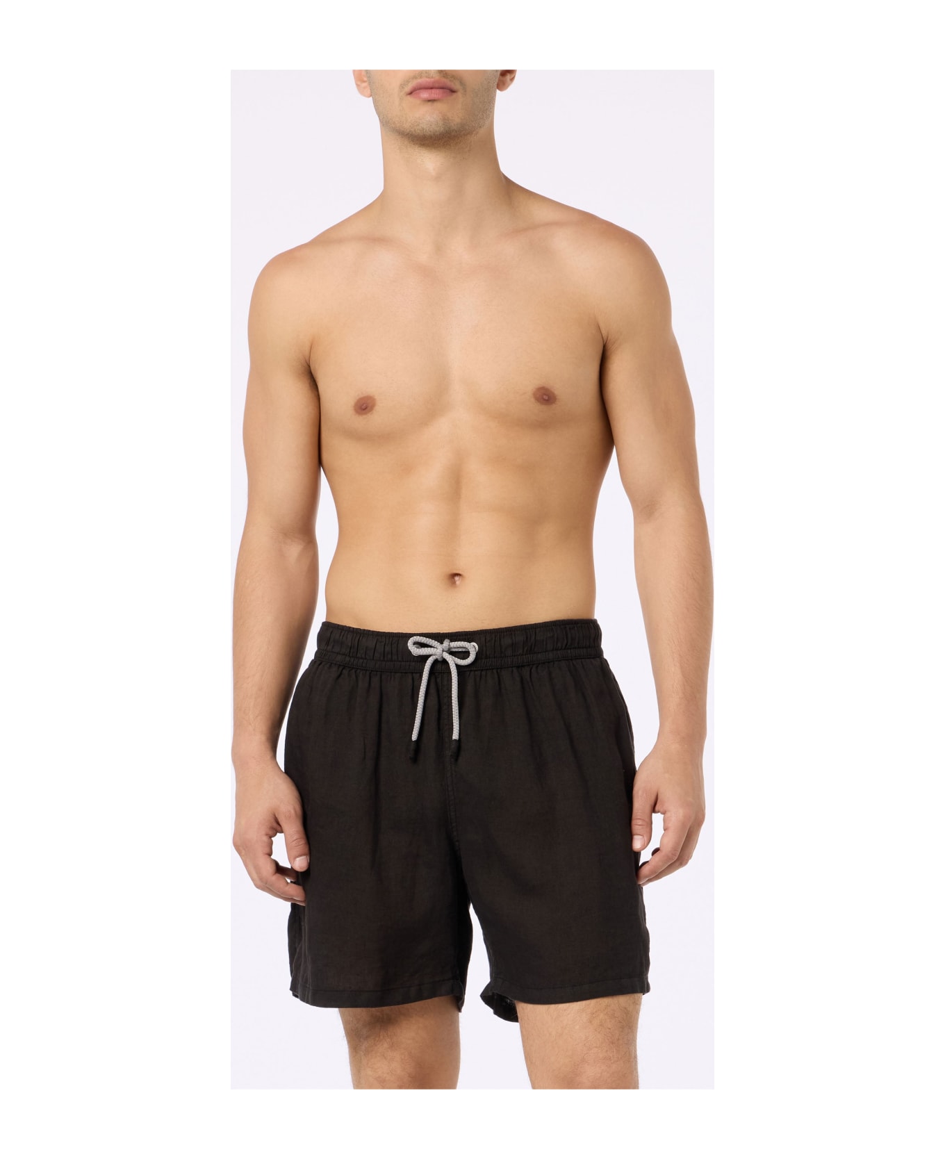 MC2 Saint Barth Man Mid-length Black Linen Swim-shorts Gustavia - BLACK