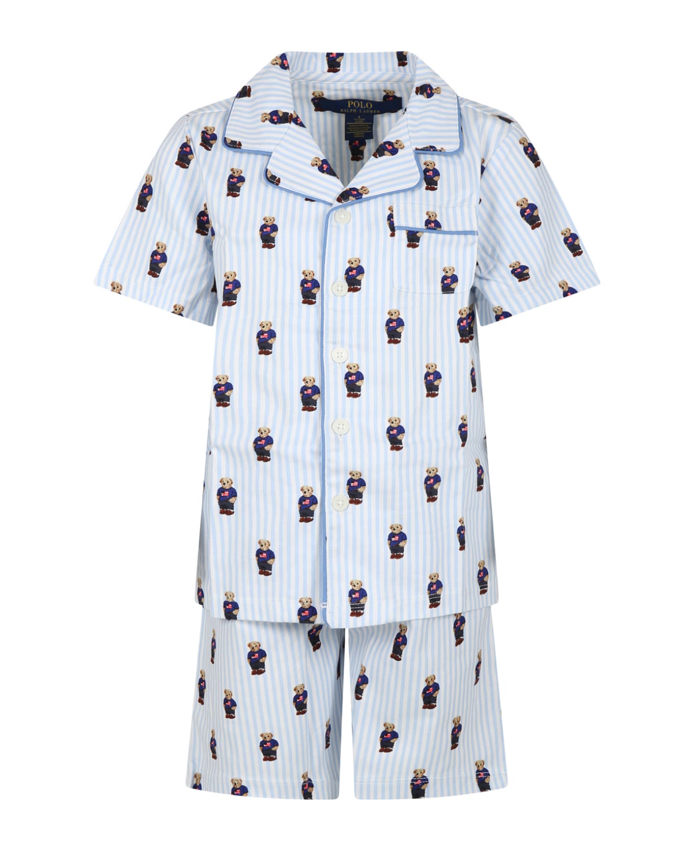 Ralph Lauren Light Blue Cotton Pajamas For Boy With Bears - Light Blue ジャンプスーツ