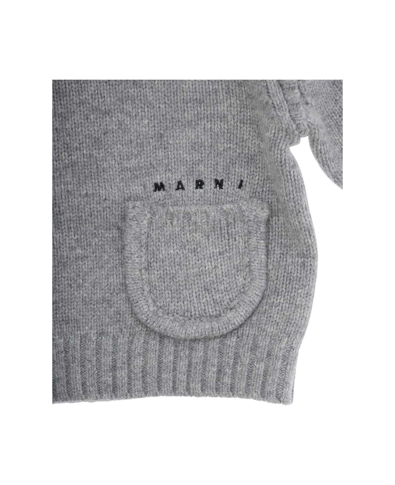 Marni Grey Crew Neck Sweater With Logo Lettering On The Front In Wool Blend Baby - Grey