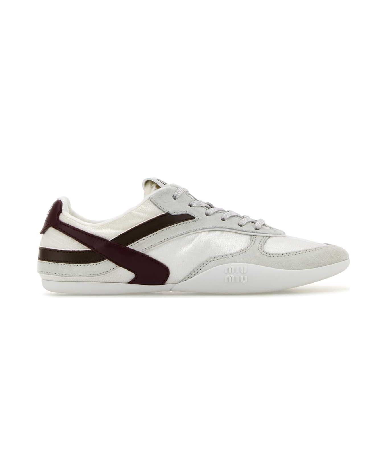 Miu Miu Two-tone Tech Fabric And Suede Gymnasium Sneakers - BIANCOAMARANTO