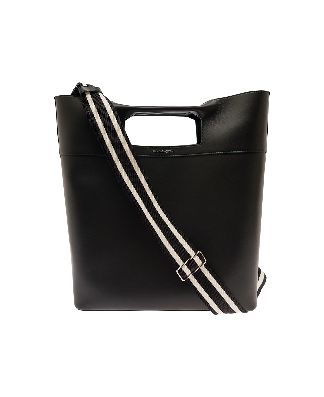 Alexander McQueen 'the Small Square Bow' Black Shopping Bag With A Cut-out Bow Section In Leather Man - Black
