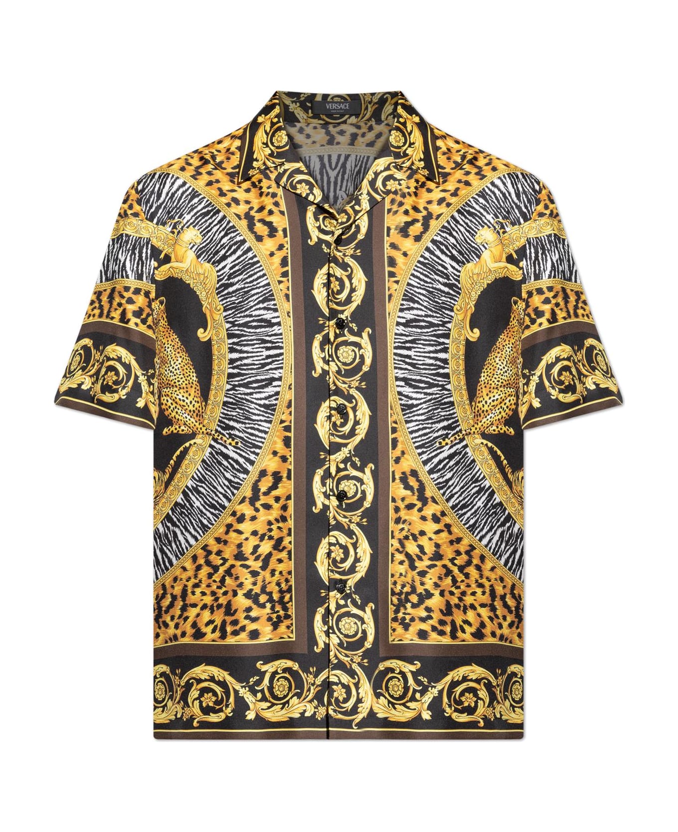 Versace Silk Short-sleeve Shirt - BLACK