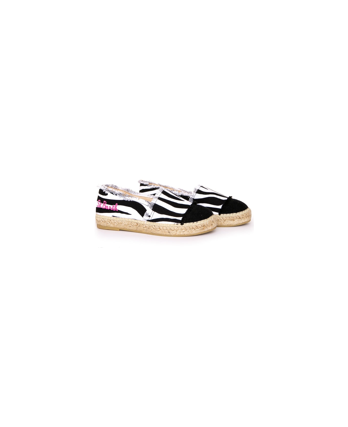 MC2 Saint Barth Zebra Print Canvas Espadrillas With Embroidery - BLACK