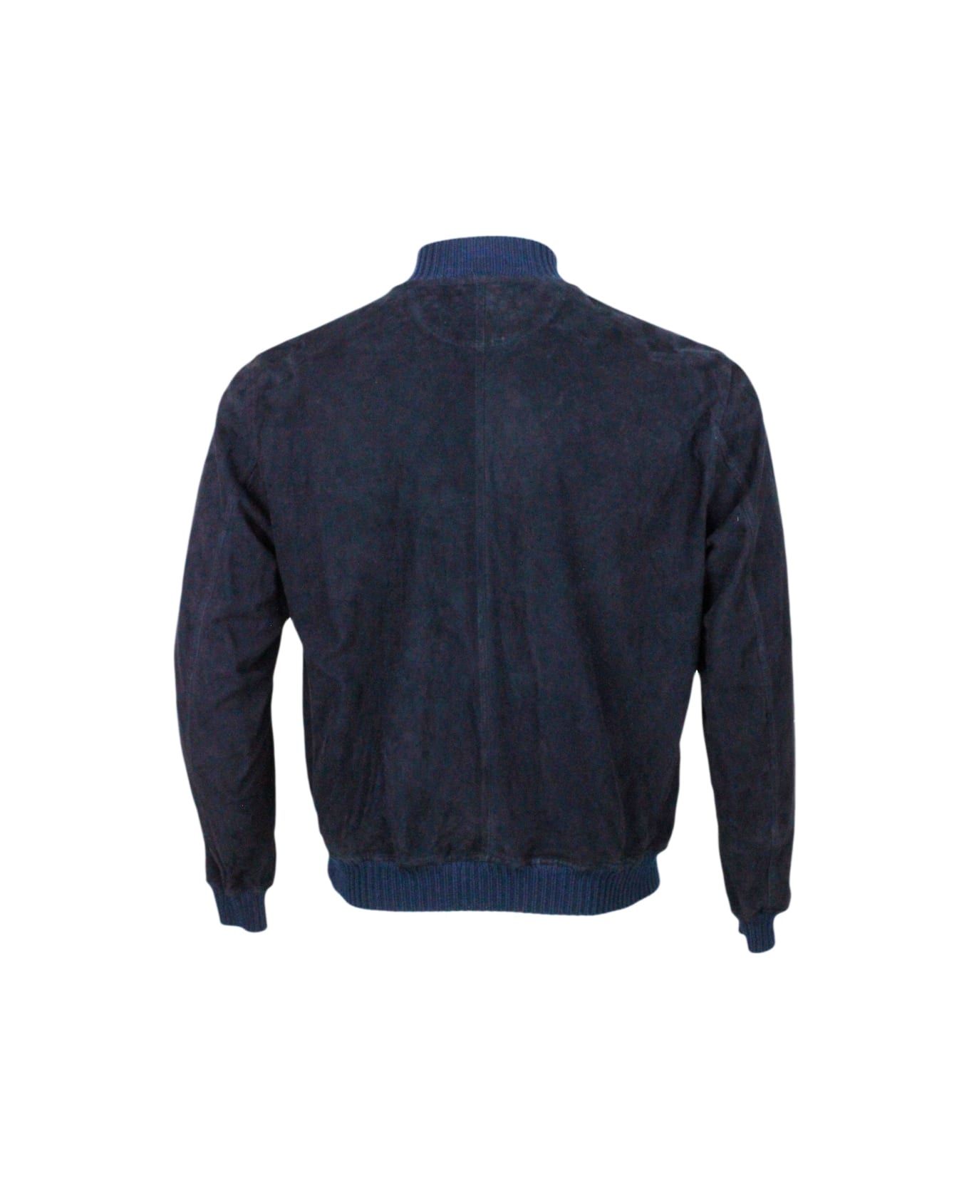 Kired Igor Jacket In Fine Unlined Light Lambskin Suede With Button Closure And Knitted Finishes - Blu