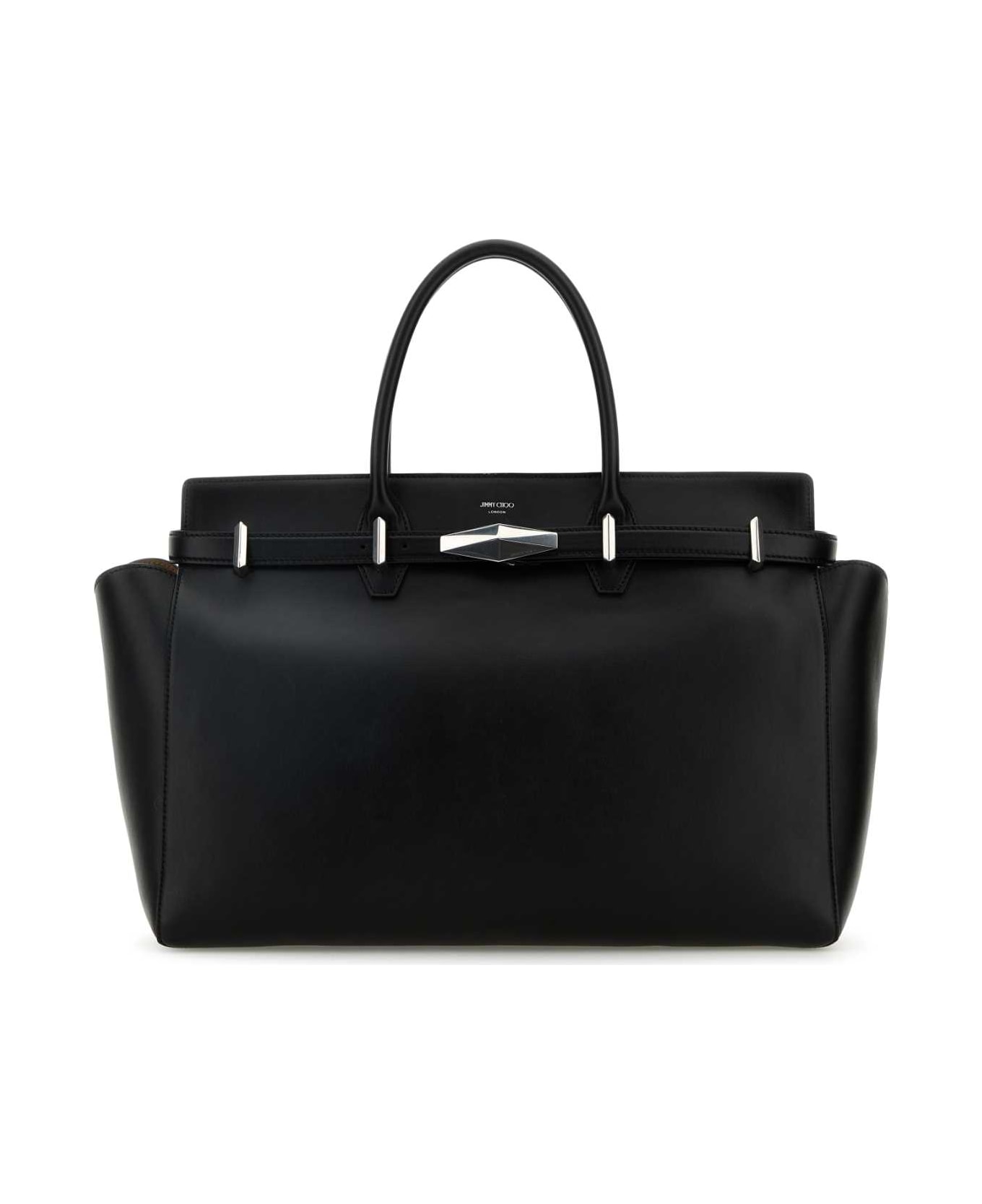 Jimmy Choo Black Leather Large Diamond Belted Shopping Bag - BLACKANTIQUESILVER トートバッグ