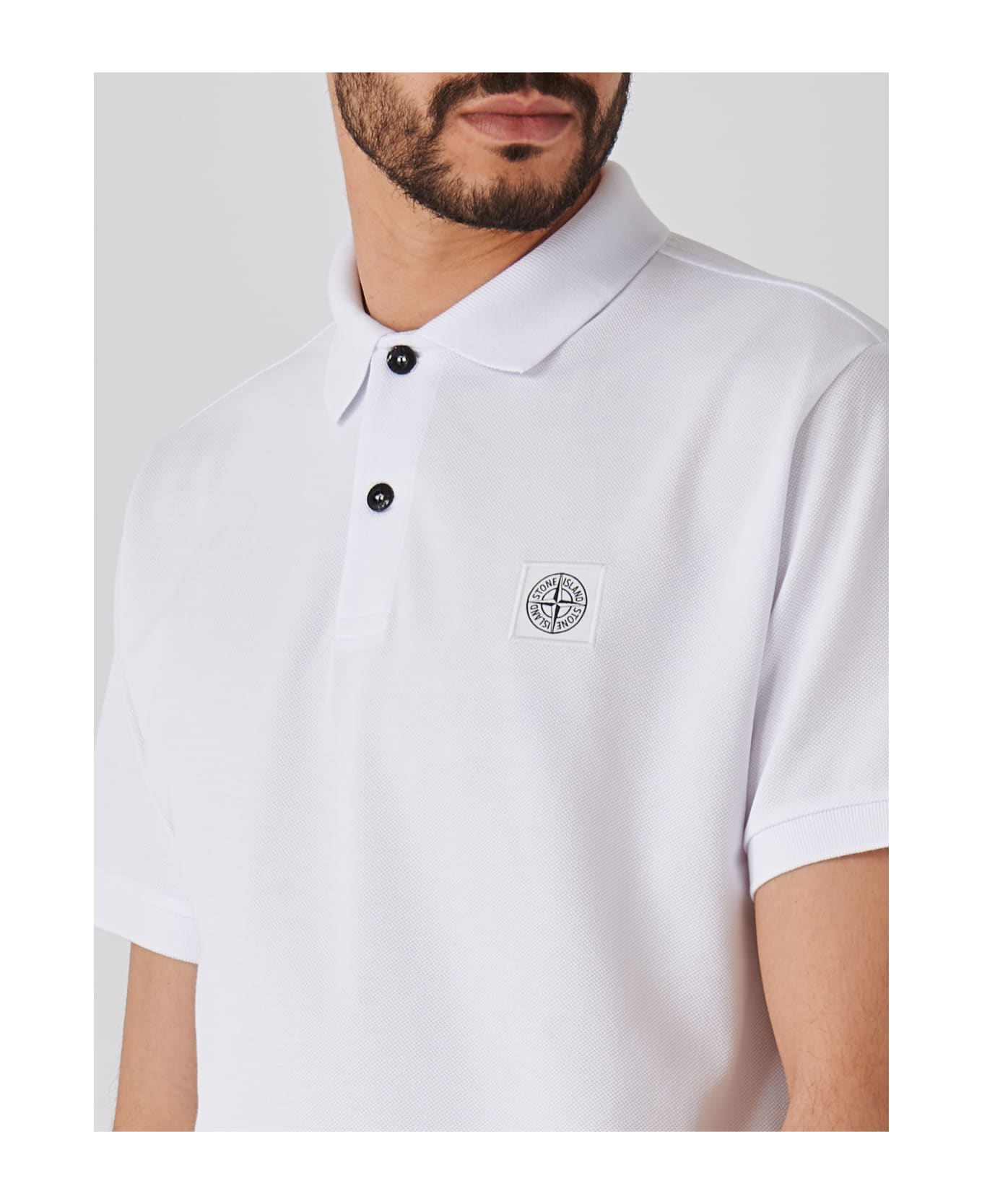 Stone Island Compass-patch Short-sleeved Polo Shirt - BIANCO