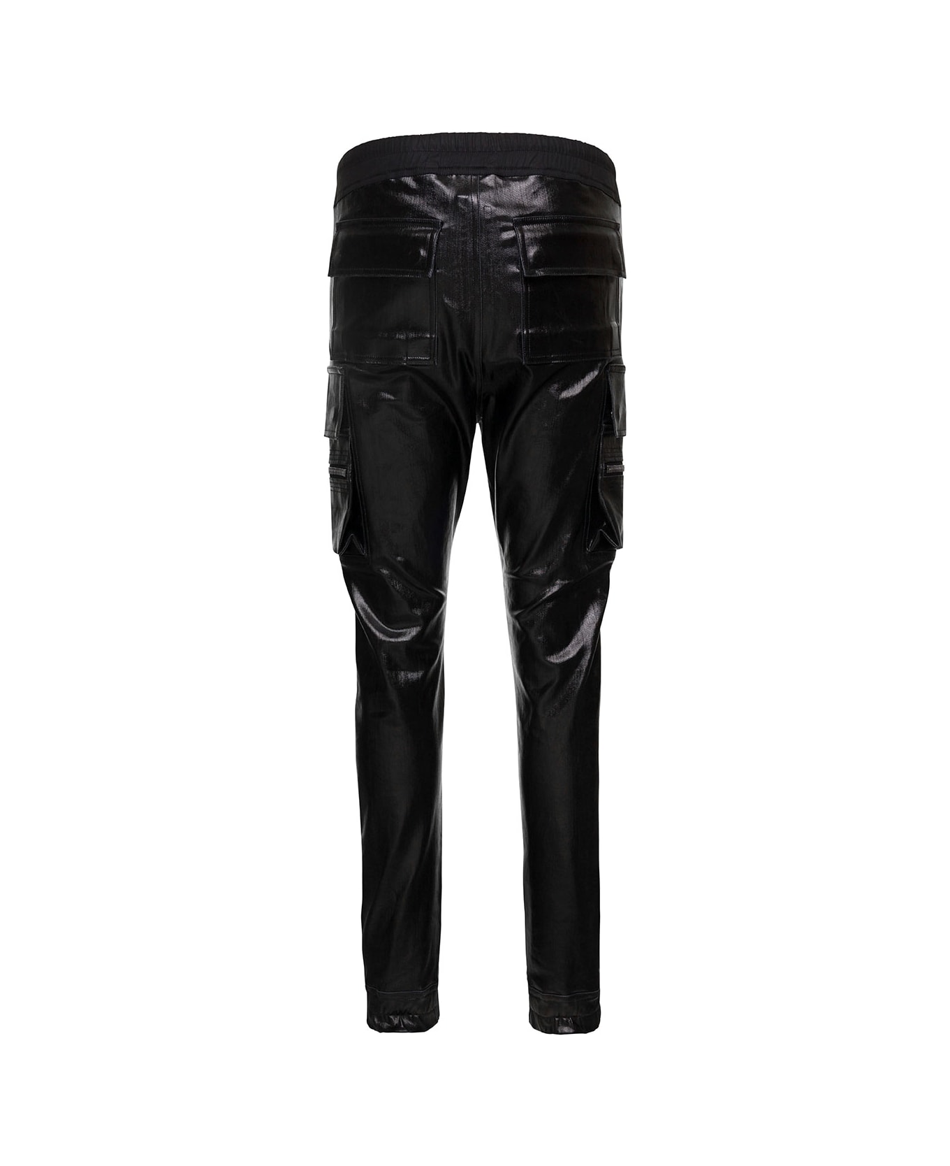 Rick Owens Black Cargo Pants Laquered Denim In Cotton Stretch Woman - Black ボトムス