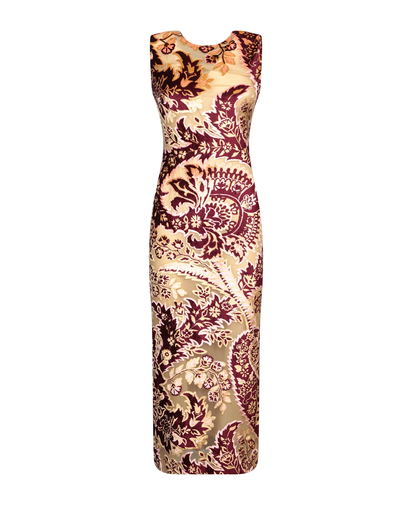 Etro Bordeaux Yellow Tattoo Velvet Dress - Bordeaux