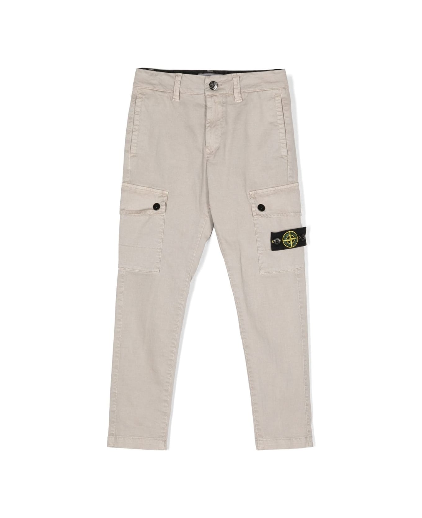 Stone Island Junior Grey Pants With Patch Pockets And Patch Logo In Stretch Cotton Boy - Grey ボトムス