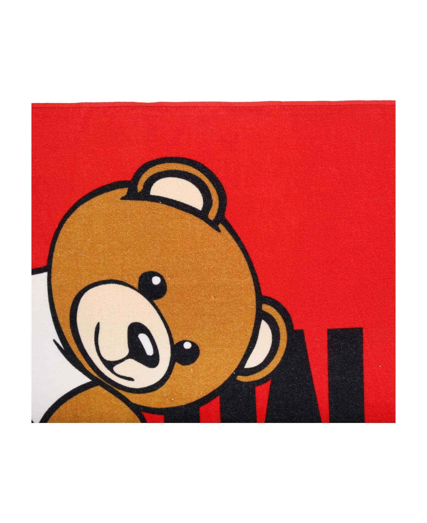 Moschino Red Beach Towel For Kids With Teddy Bear And Logo - Red