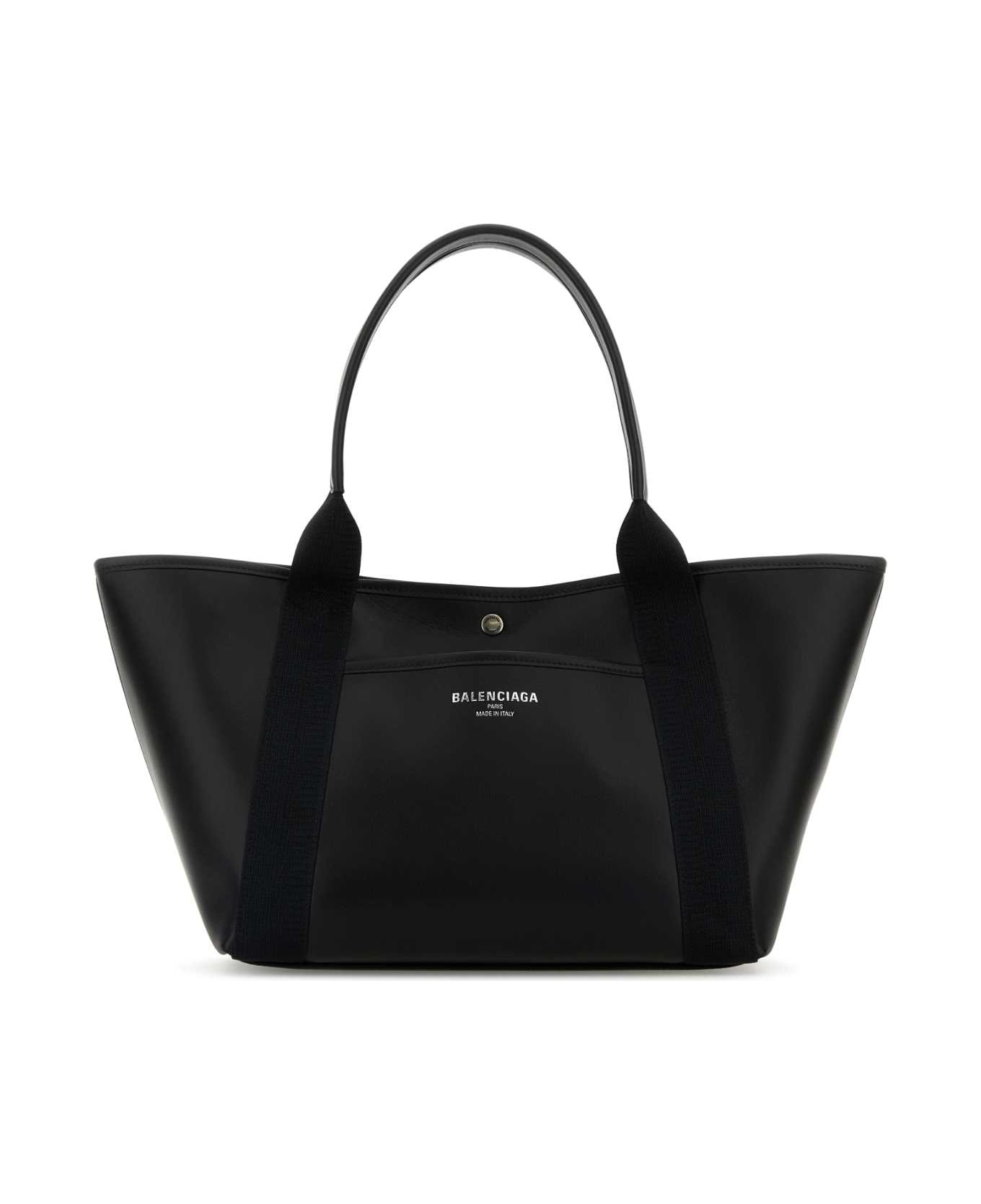 Balenciaga Black Leather Medium Biarritz Shopping Bag - Black