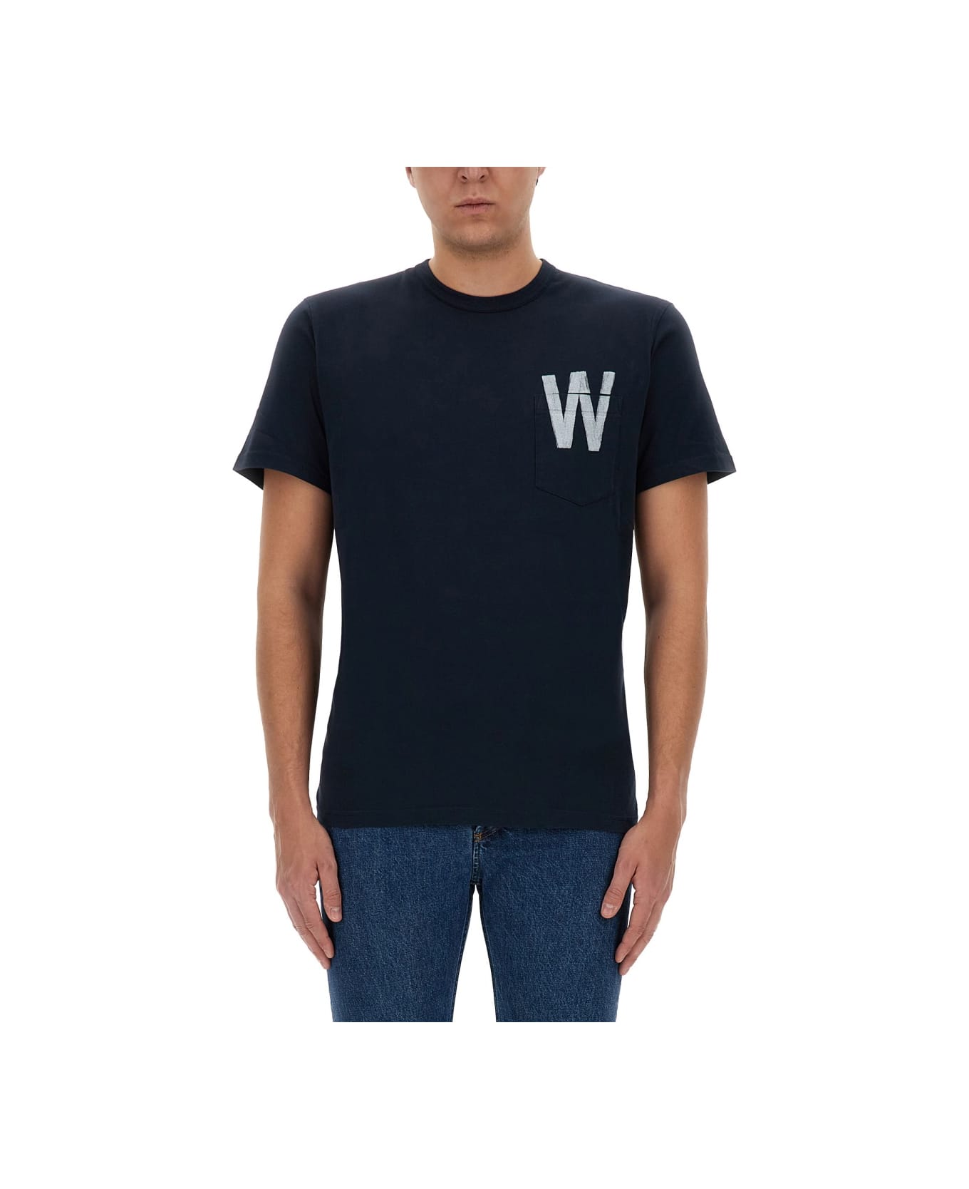 Woolrich T-shirt With Logo - Melton Blue シャツ