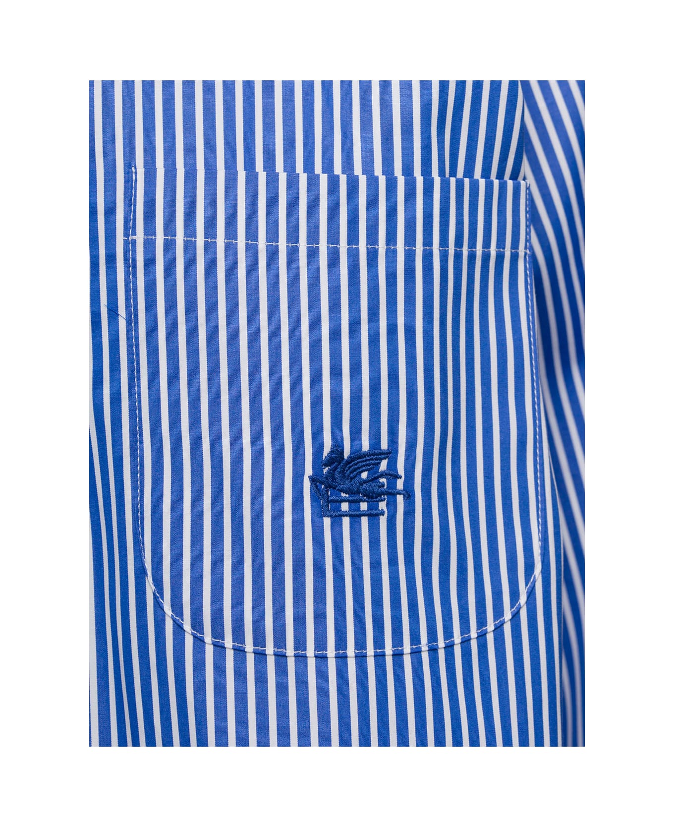 Etro Blue Striped Shirt With Drawing Detail On The Pocket In Cotton Woman - Blu