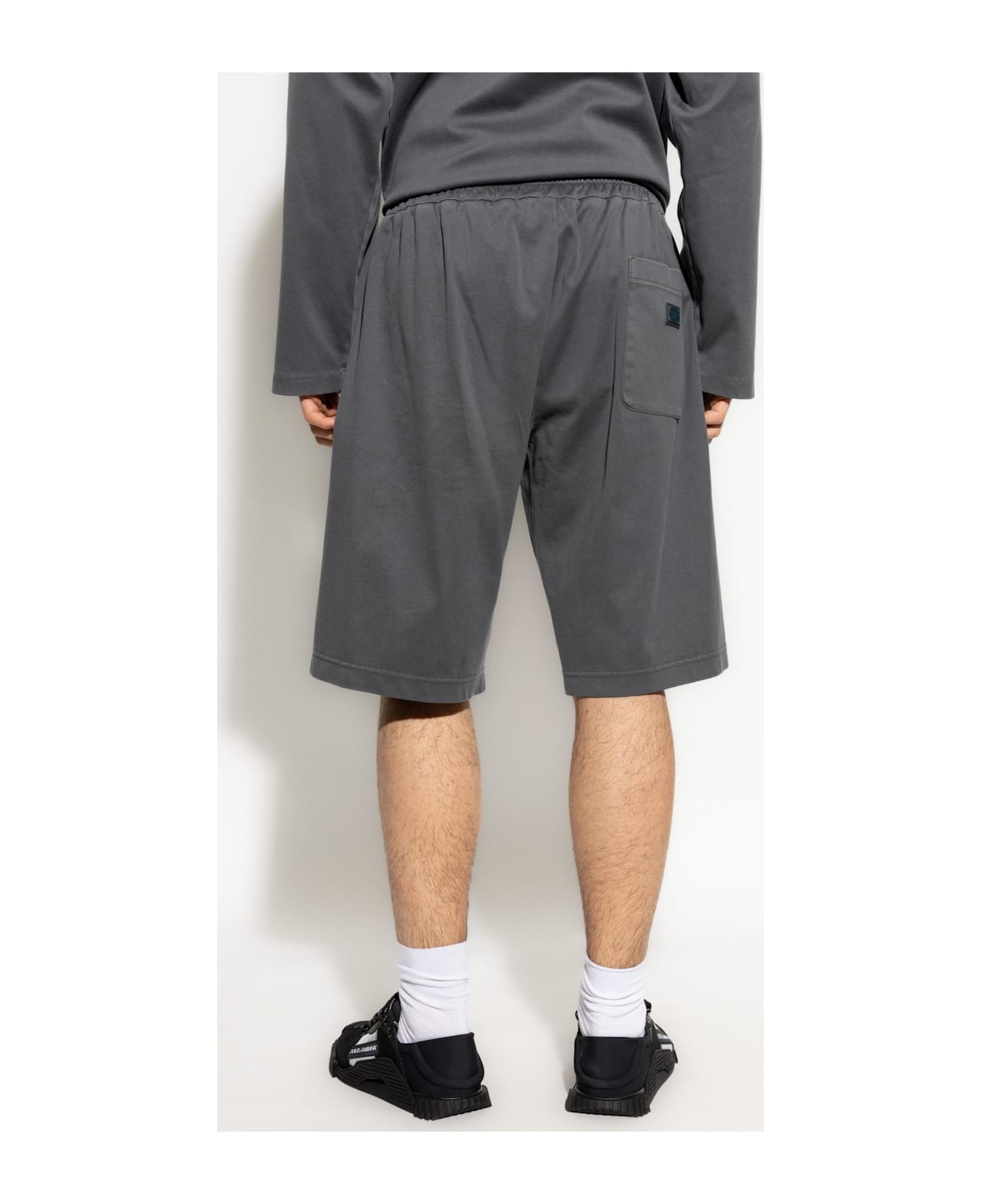 Dolce & Gabbana Cotton Shorts With Logo Appliqué - Grigio fumo