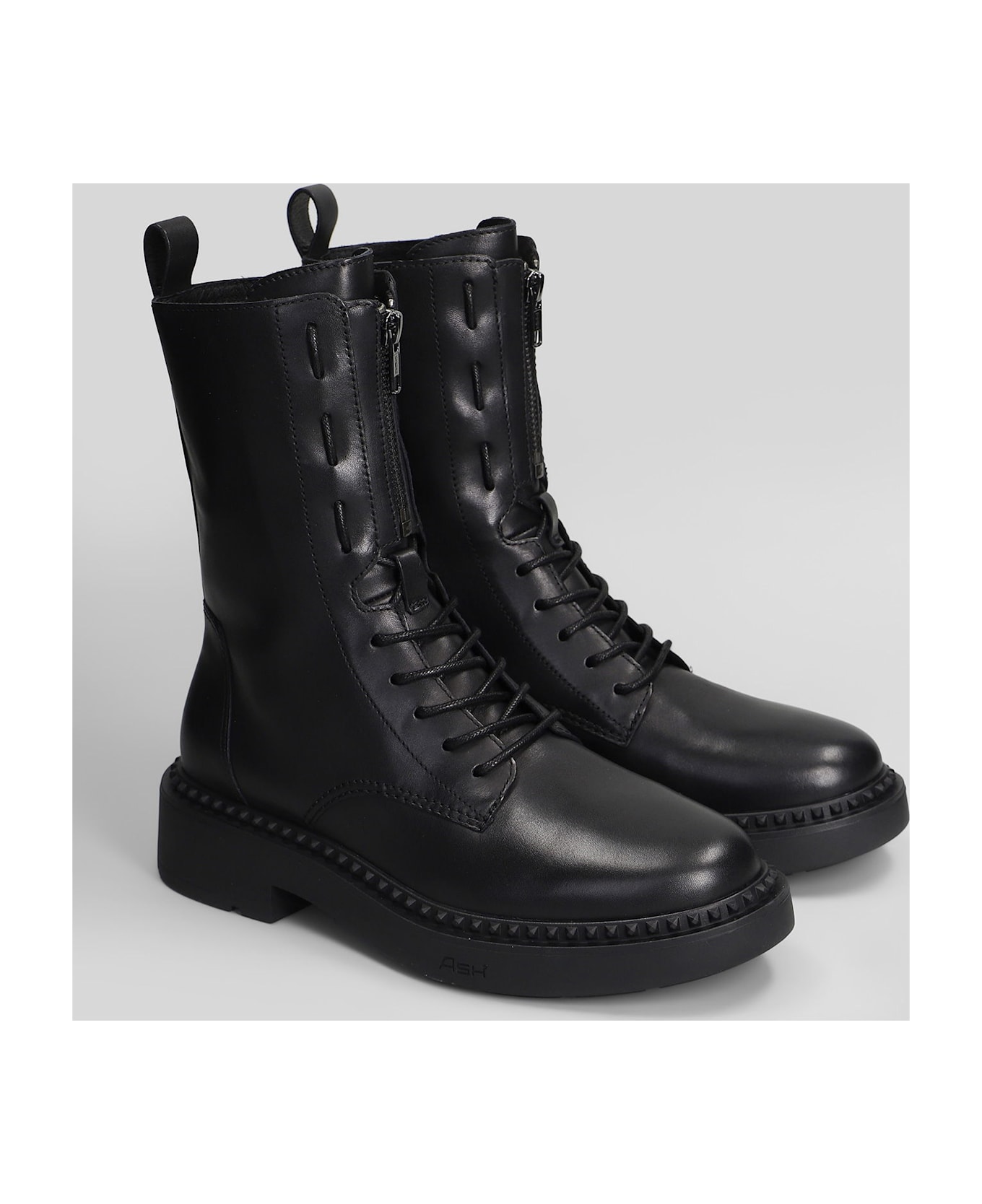 Ash Misty Combat Boots In Black Leather - black