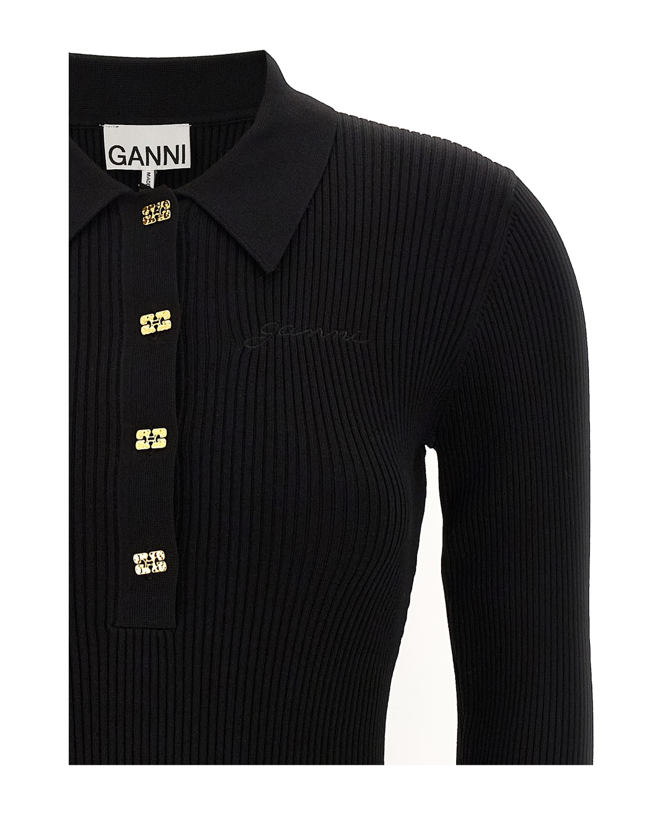 Ganni 
melange Rib Knit Mini
 Dress - Black  
