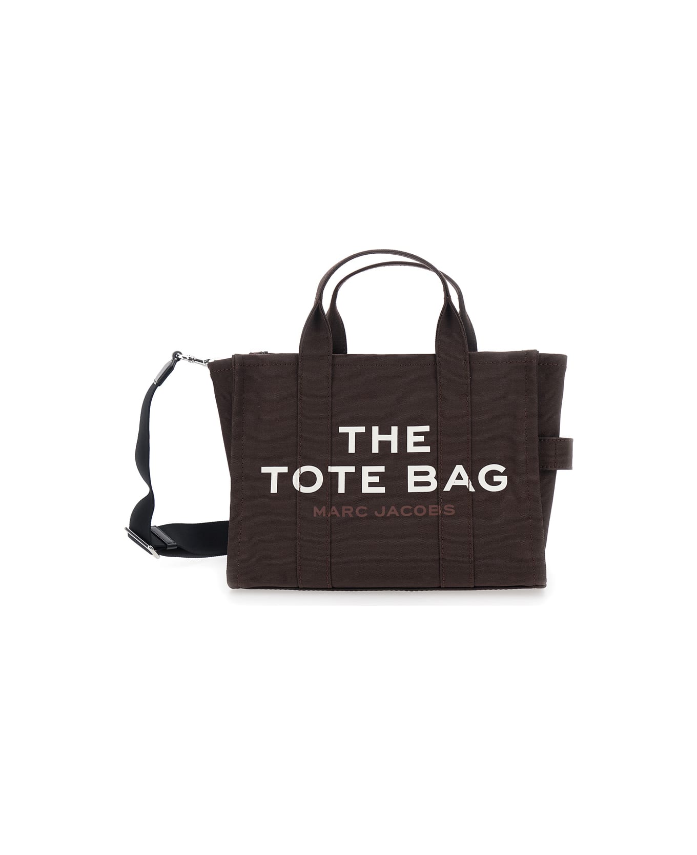 Marc Jacobs 'the Medium Tote' Brown Tote Bag With Contrasting Logo Lettering On The Front In Cotton Woman - Brown