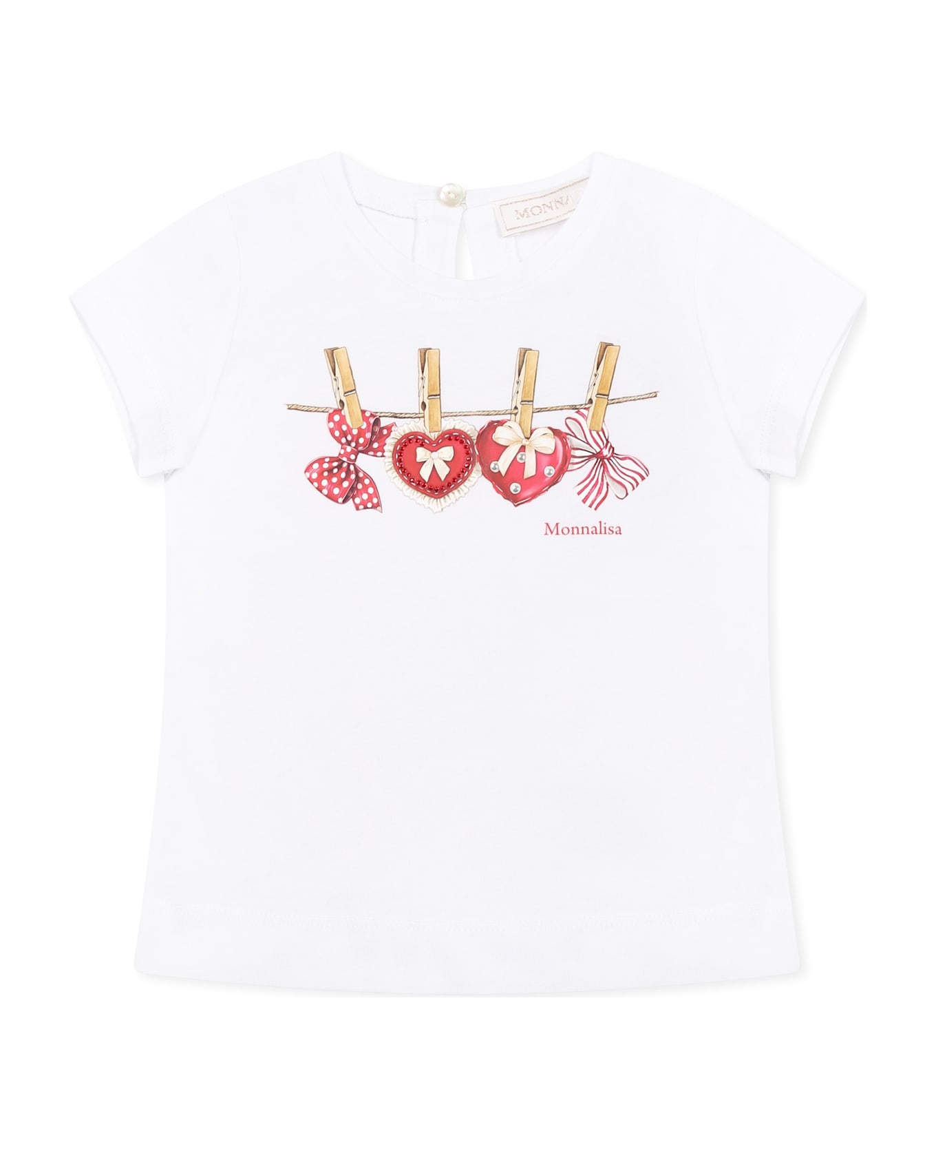 Monnalisa White T-shirt For Baby Girl With Hearts - White