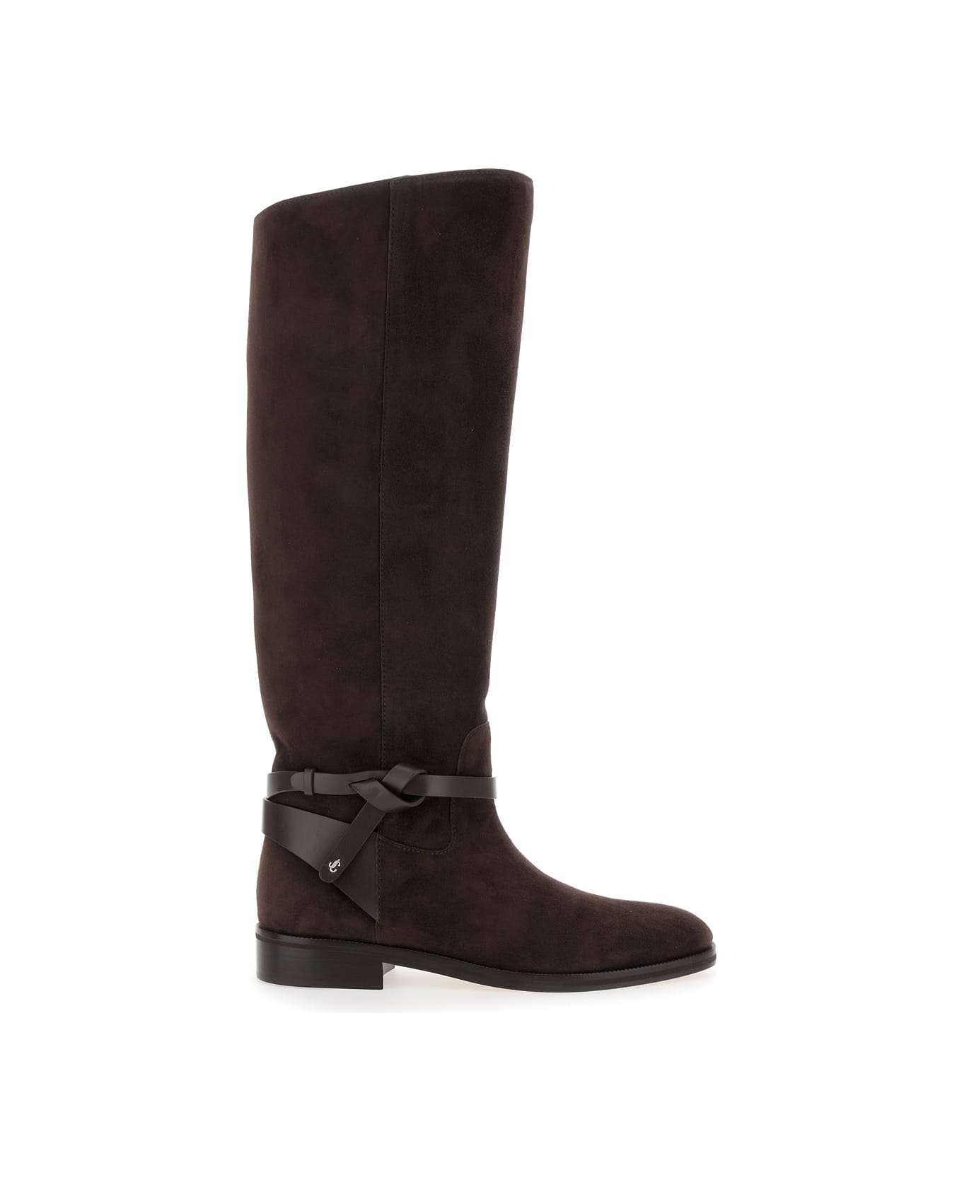 Jimmy Choo 'lawton' Brown Knee-high Boots With Knotted Detail In Suede Woman - Brown