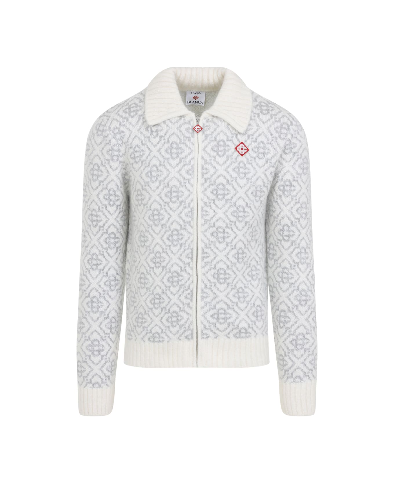 Casablanca Silver Monogram Zip Up Sweatshirt - White