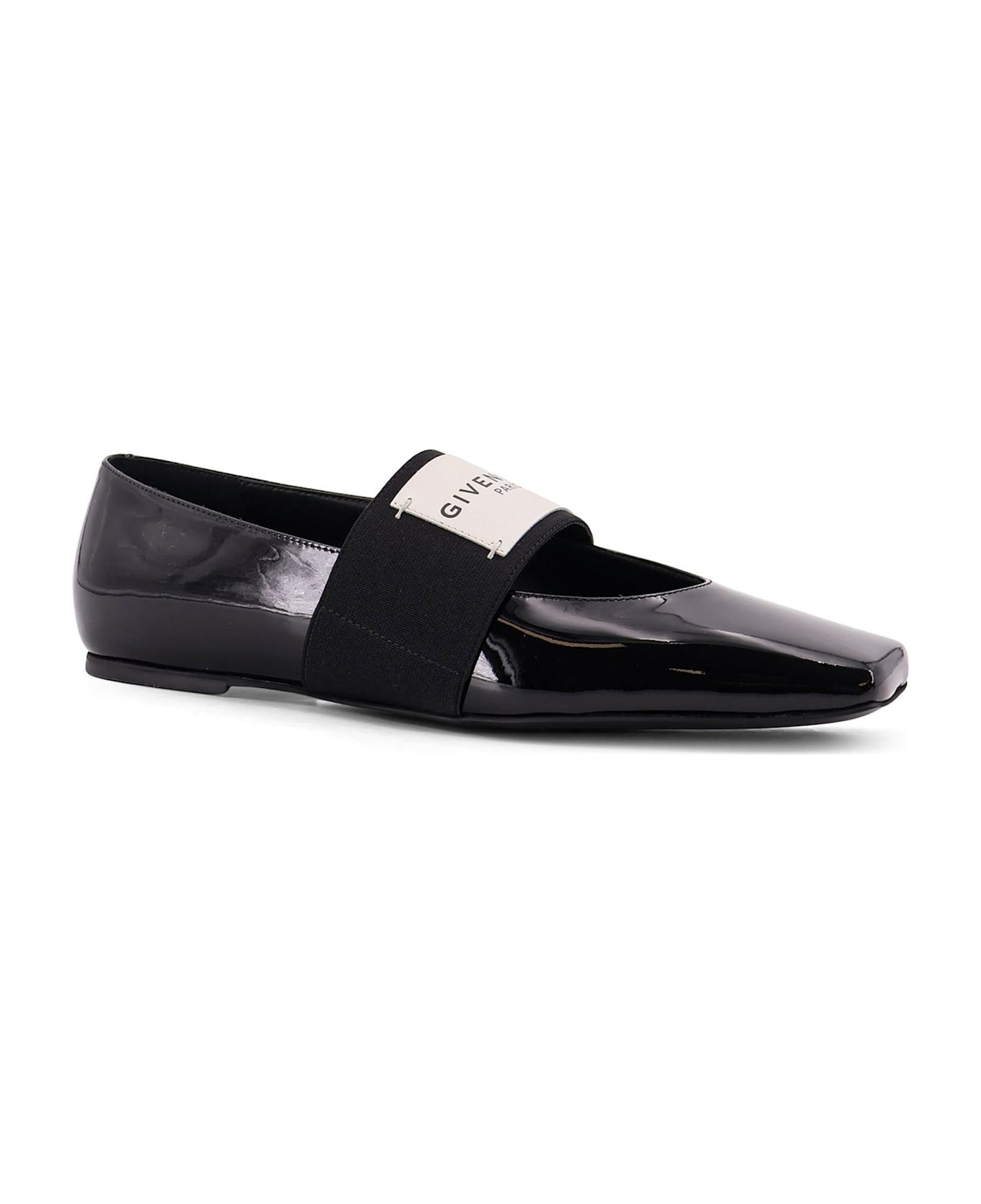 Givenchy Patent Leather Ballerinas With Maxi Logo Label - Black
