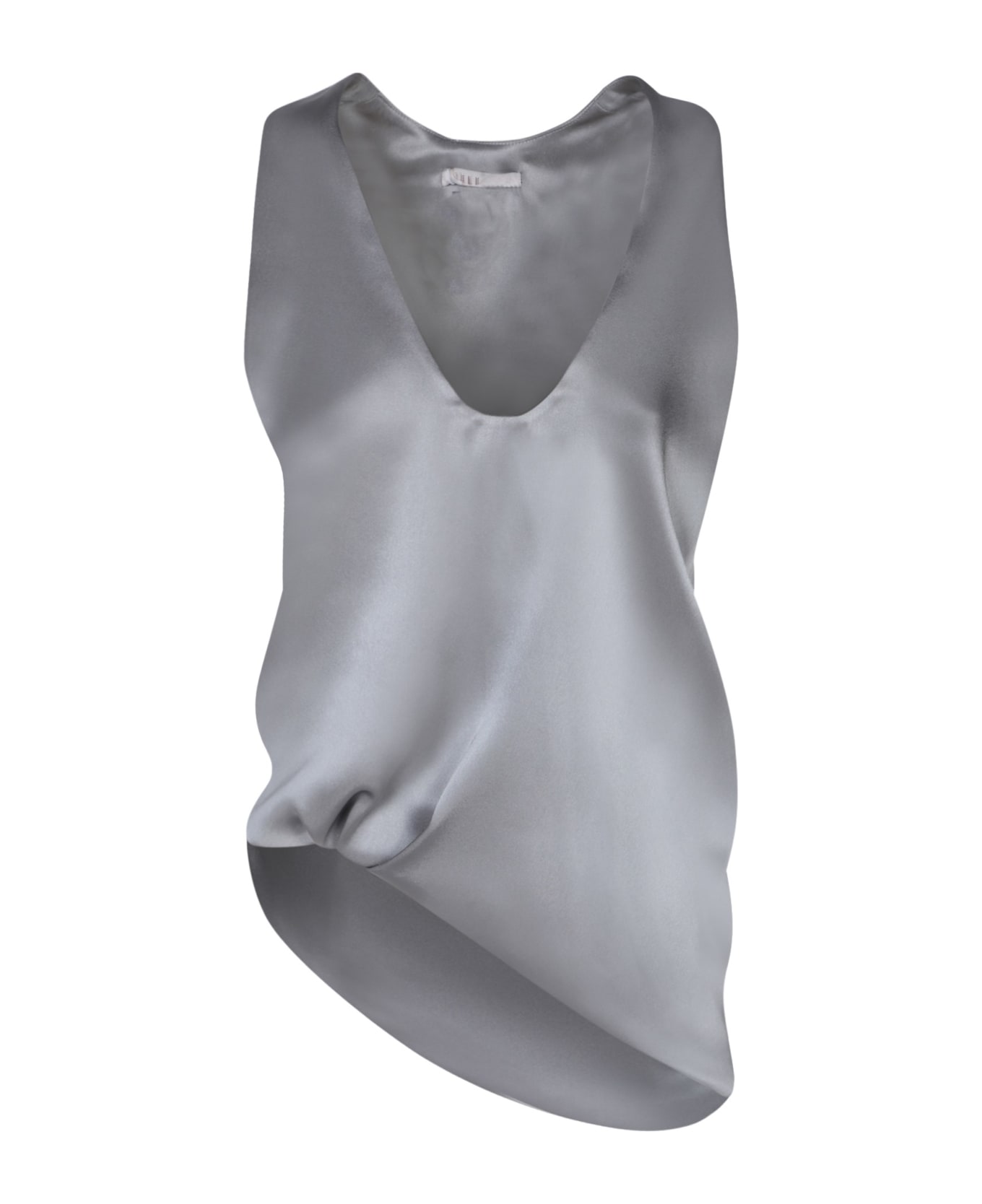 Rev Light Grey Asymmetric Satin Top - Grey