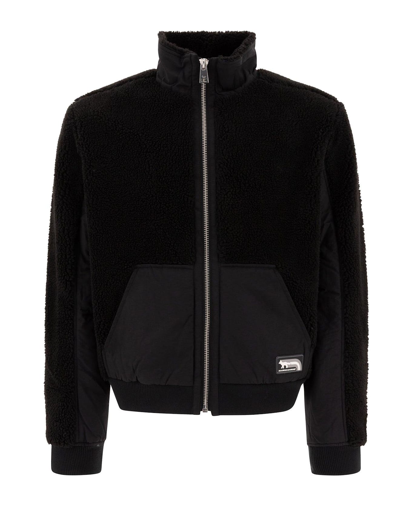 Maison Kitsuné Flash Fox Patch Zipped Fleece Jacket - Black