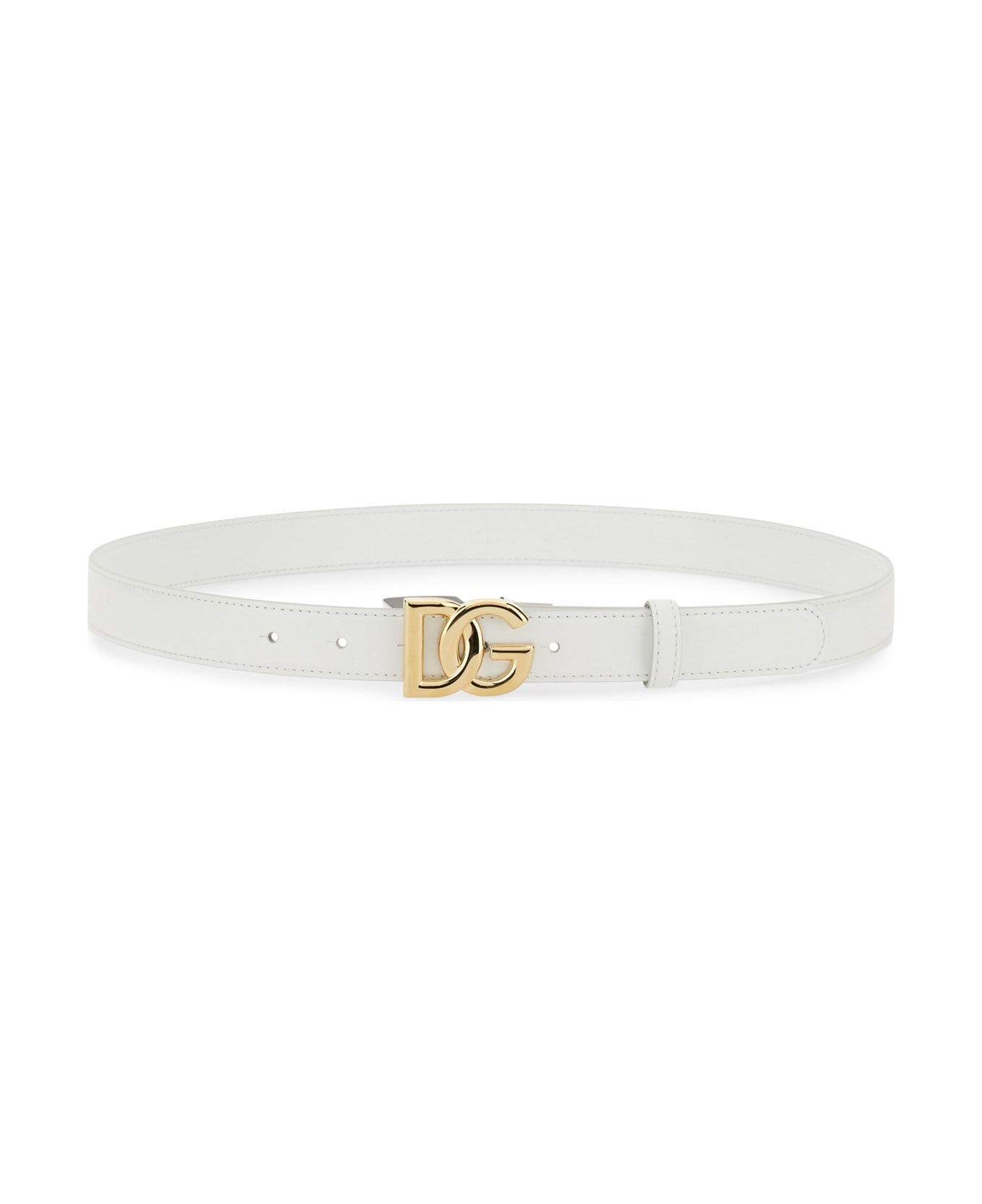 Dolce & Gabbana Belt In Calfskin With Crossed Dg Logo - Optical White