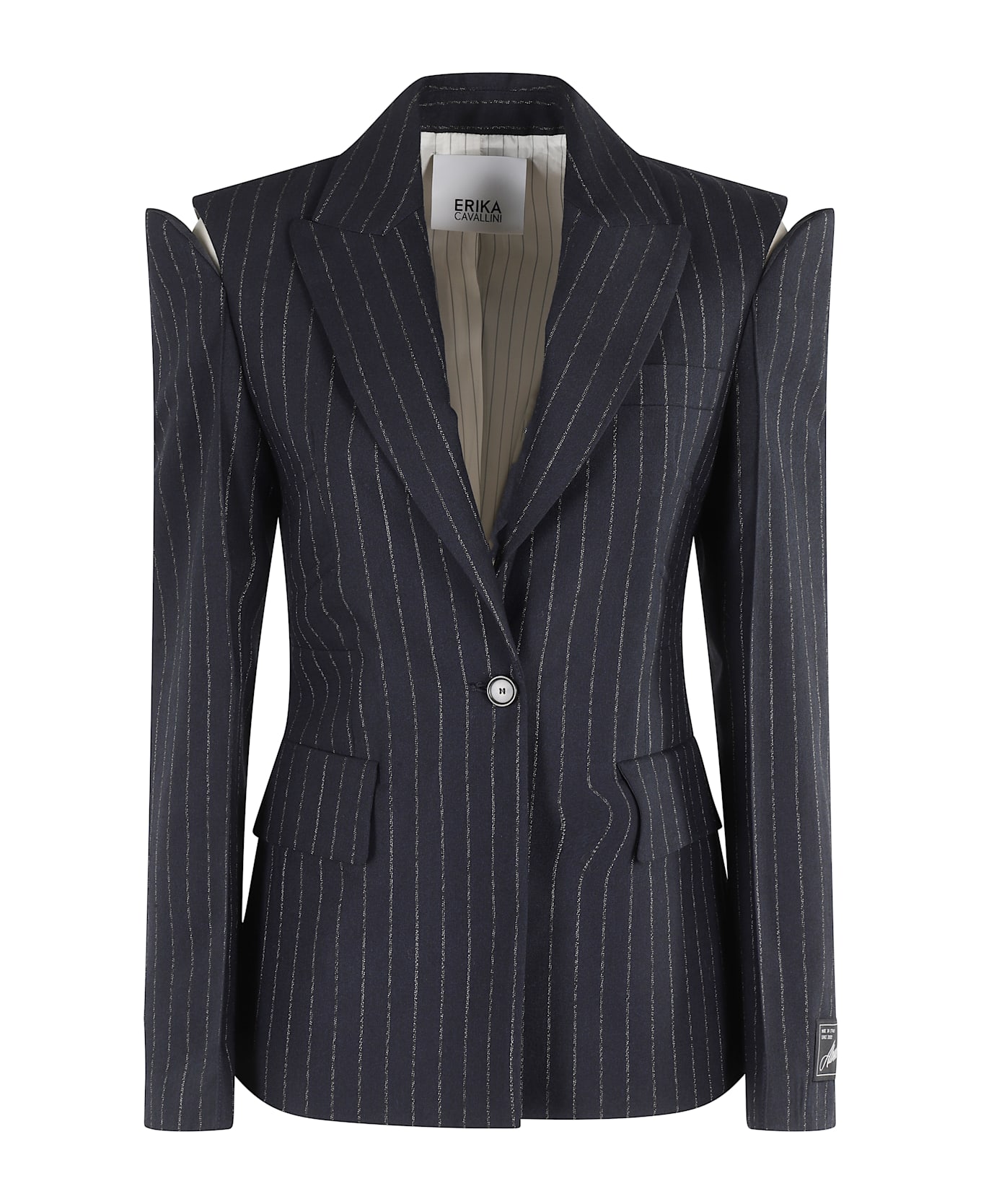 Erika Cavallini Giacca Tyler - Gesmb Gessato Blu Rigato Bianco