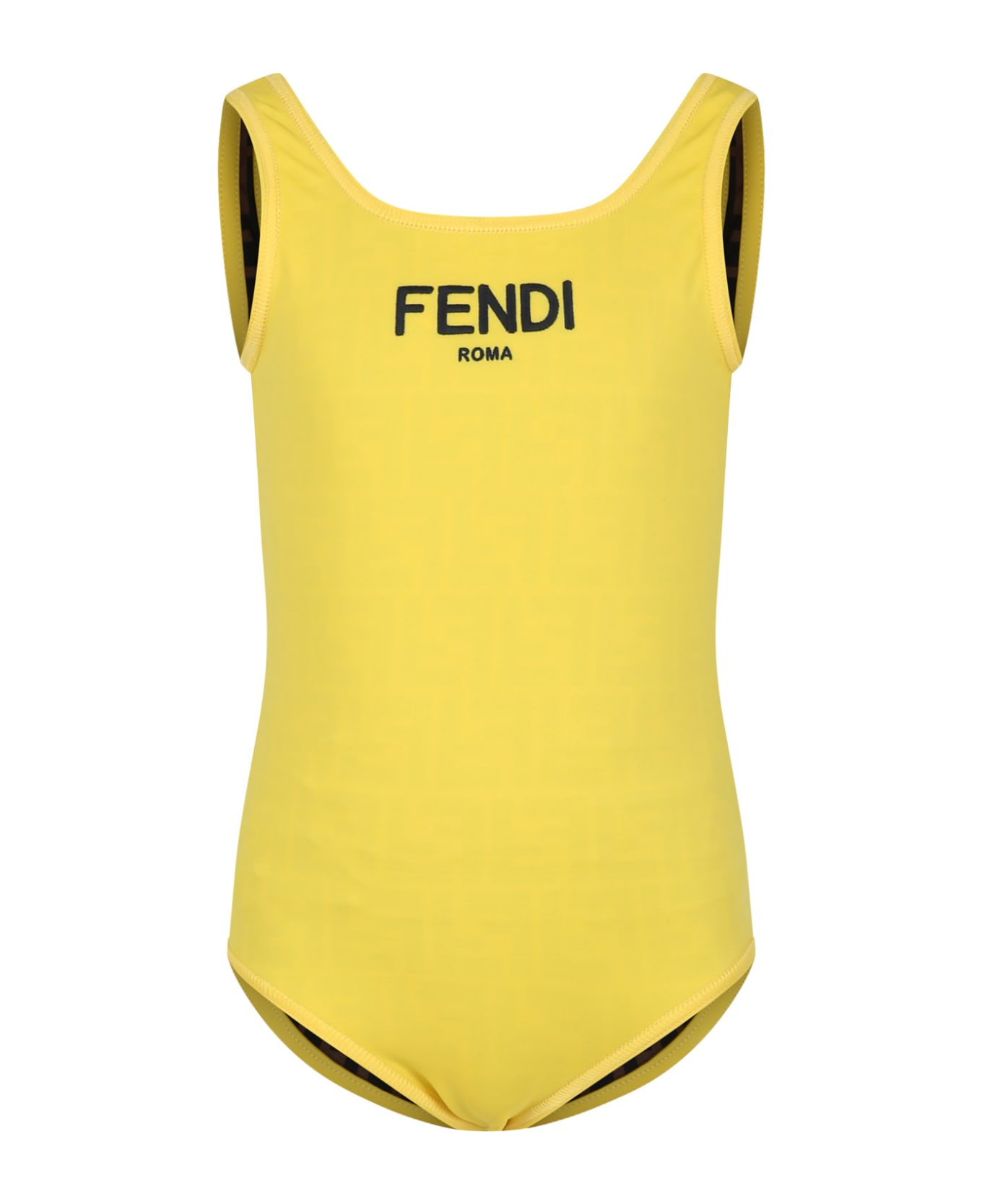 Fendi Brown Swimsuit For Girl With Iconic Ff And tricolor Fendi Logo - Brown