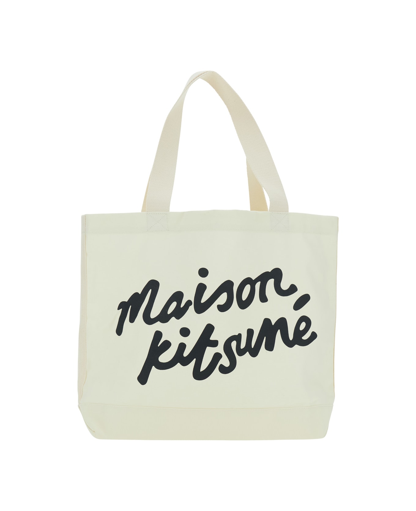 Maison Kitsuné White Shopper With Maxi Logo Lettering On The Front In Cotton Man - White